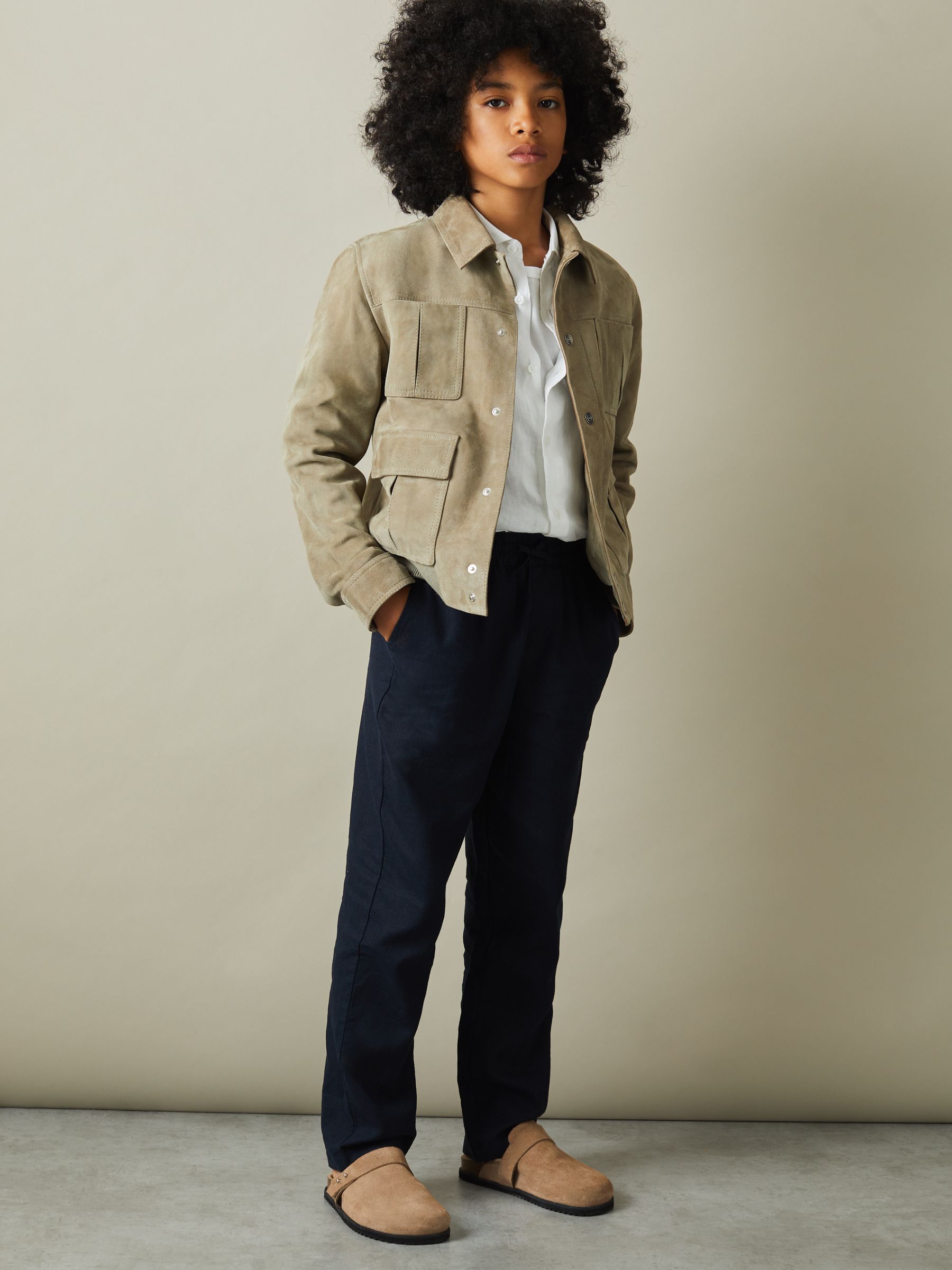 13-14 yrs Striped Linen Cutaway Collar Shirt in White - Image 4 of 4