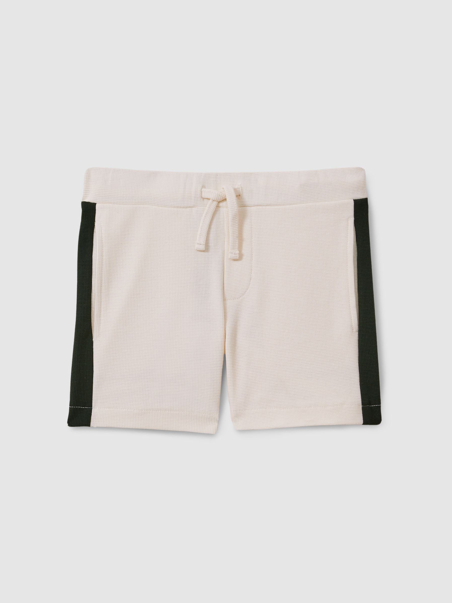 9-13 yrs Textured Cotton Drawstring Shorts in Ecru/Green - Image 2 of 4