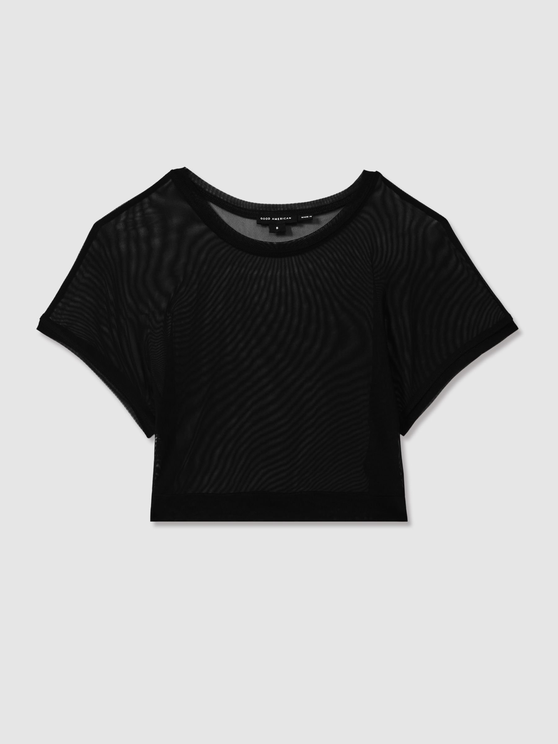 Good American Sheer Mesh Cropped Top in Black - Image 2 of 5