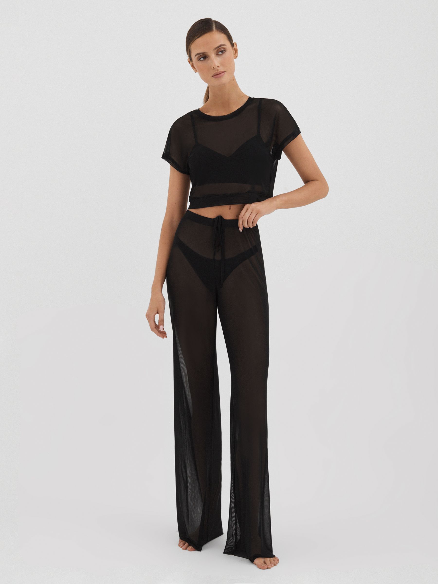 Good American Sheer Mesh Cropped Top in Black - Image 3 of 5