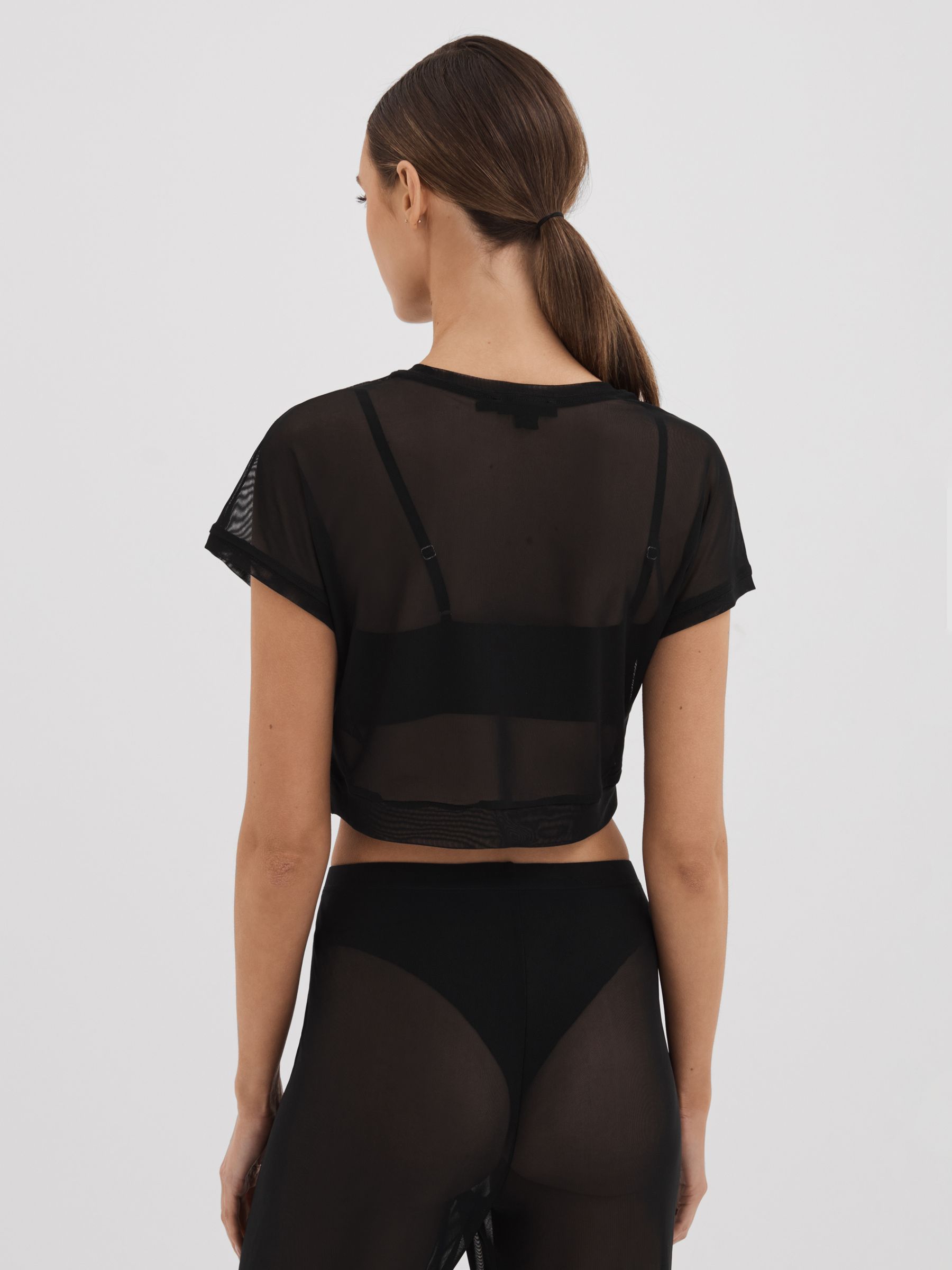 Good American Sheer Mesh Cropped Top in Black - Image 4 of 5