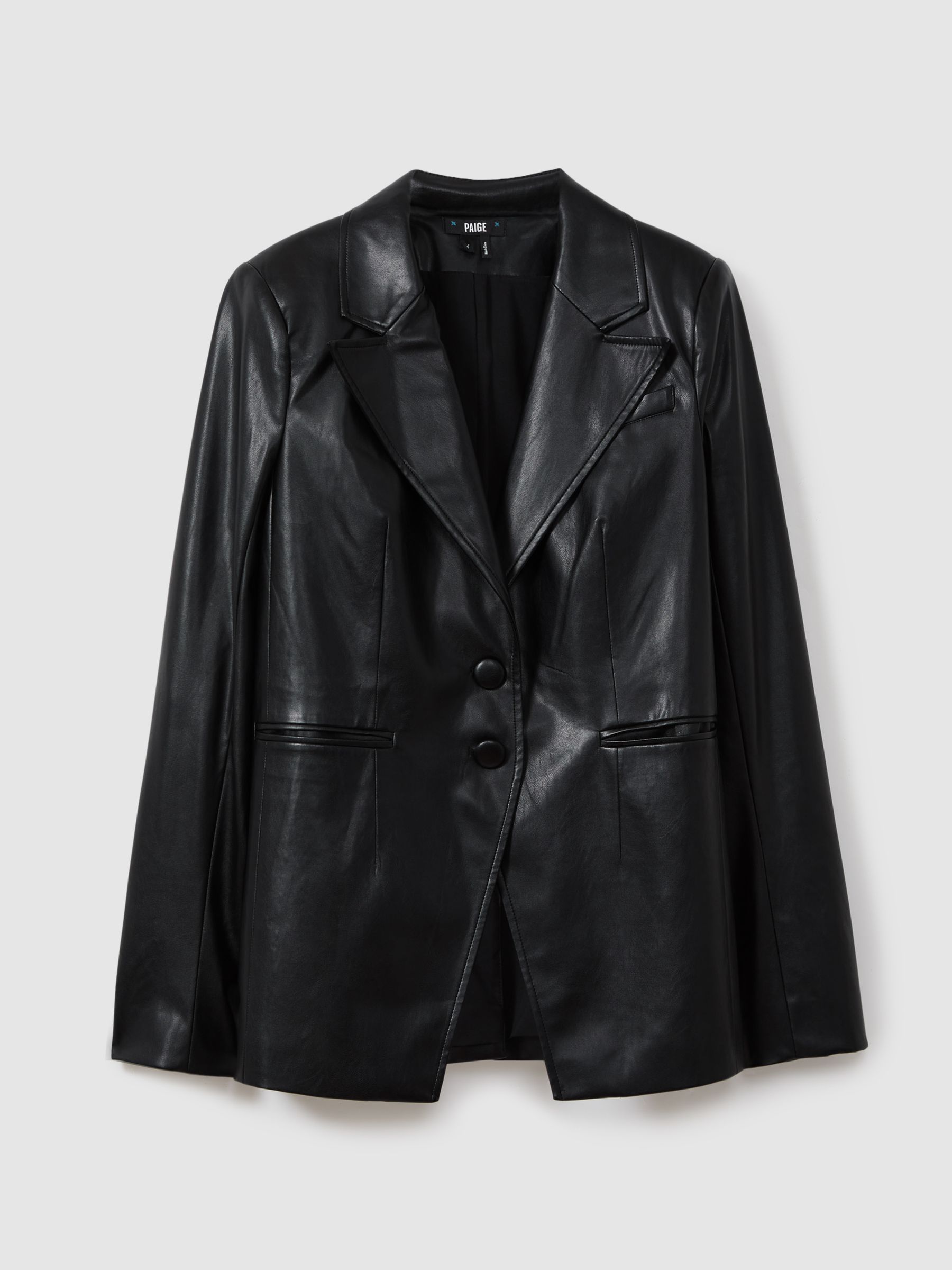 Paige Relaxed Faux Fur Leather Single Breasted Blazer in Black - Image 2 of 4