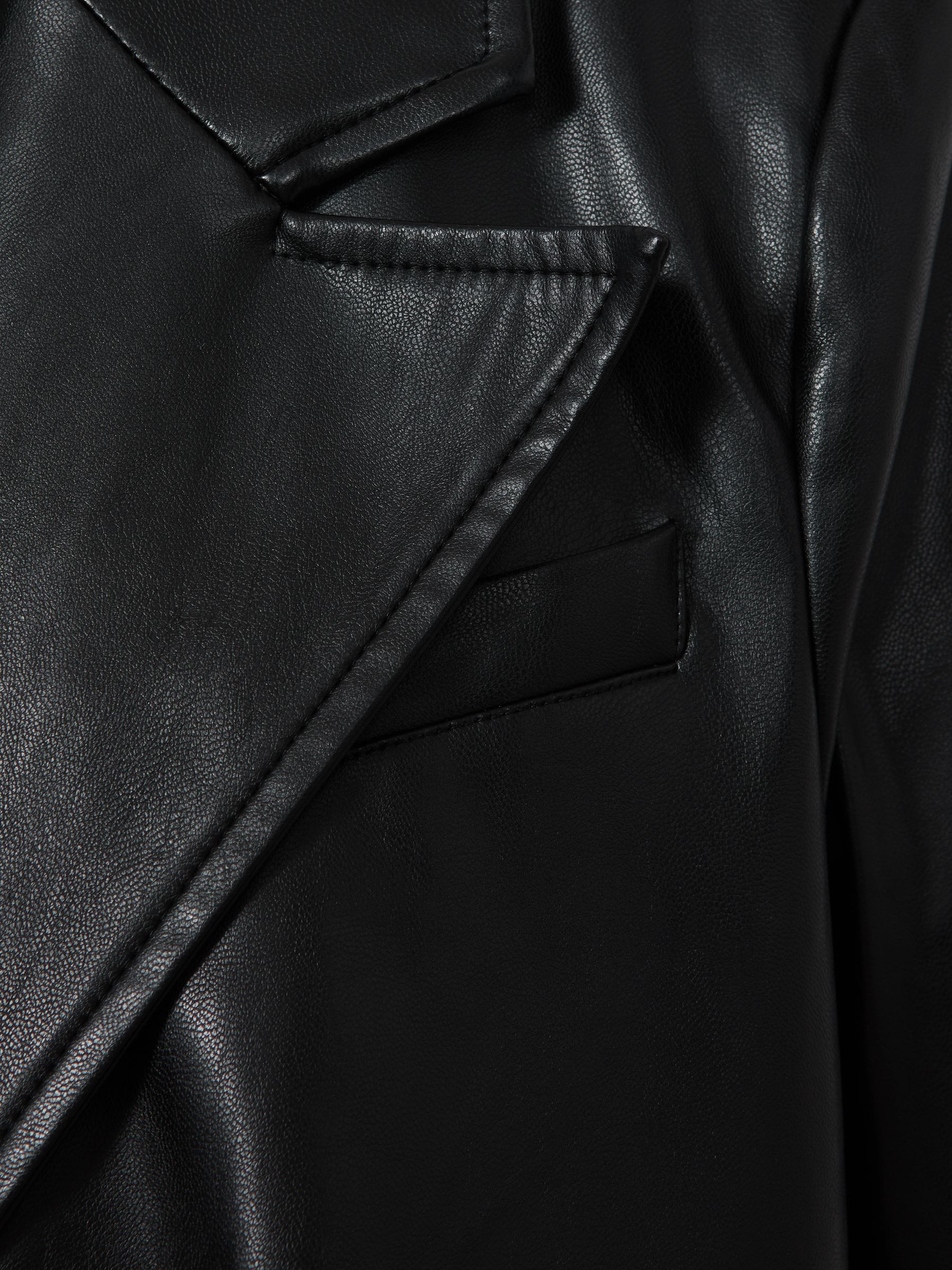 Paige Relaxed Faux Fur Leather Single Breasted Blazer in Black - Image 4 of 4