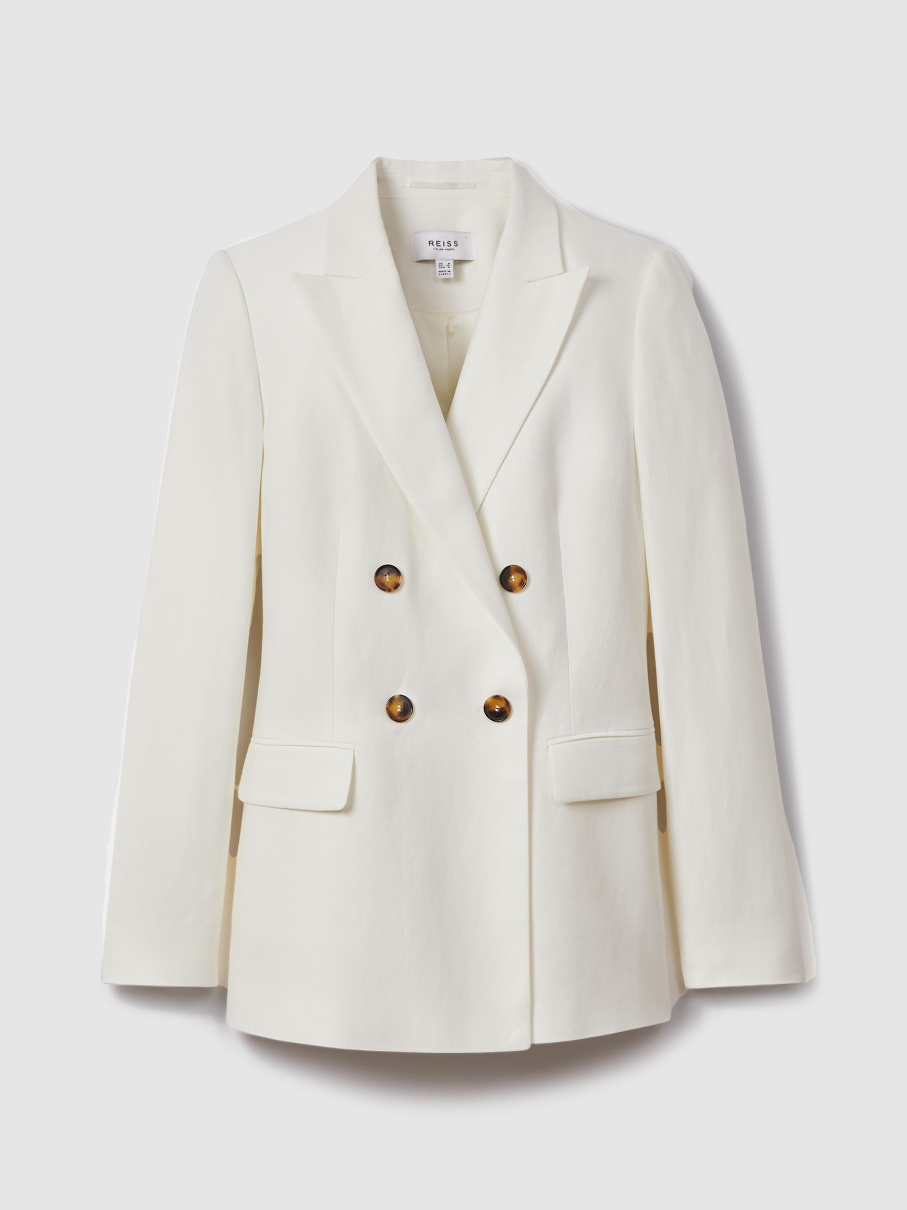Viscose-Linen Double Breasted Suit Blazer in White - Image 2 of 7