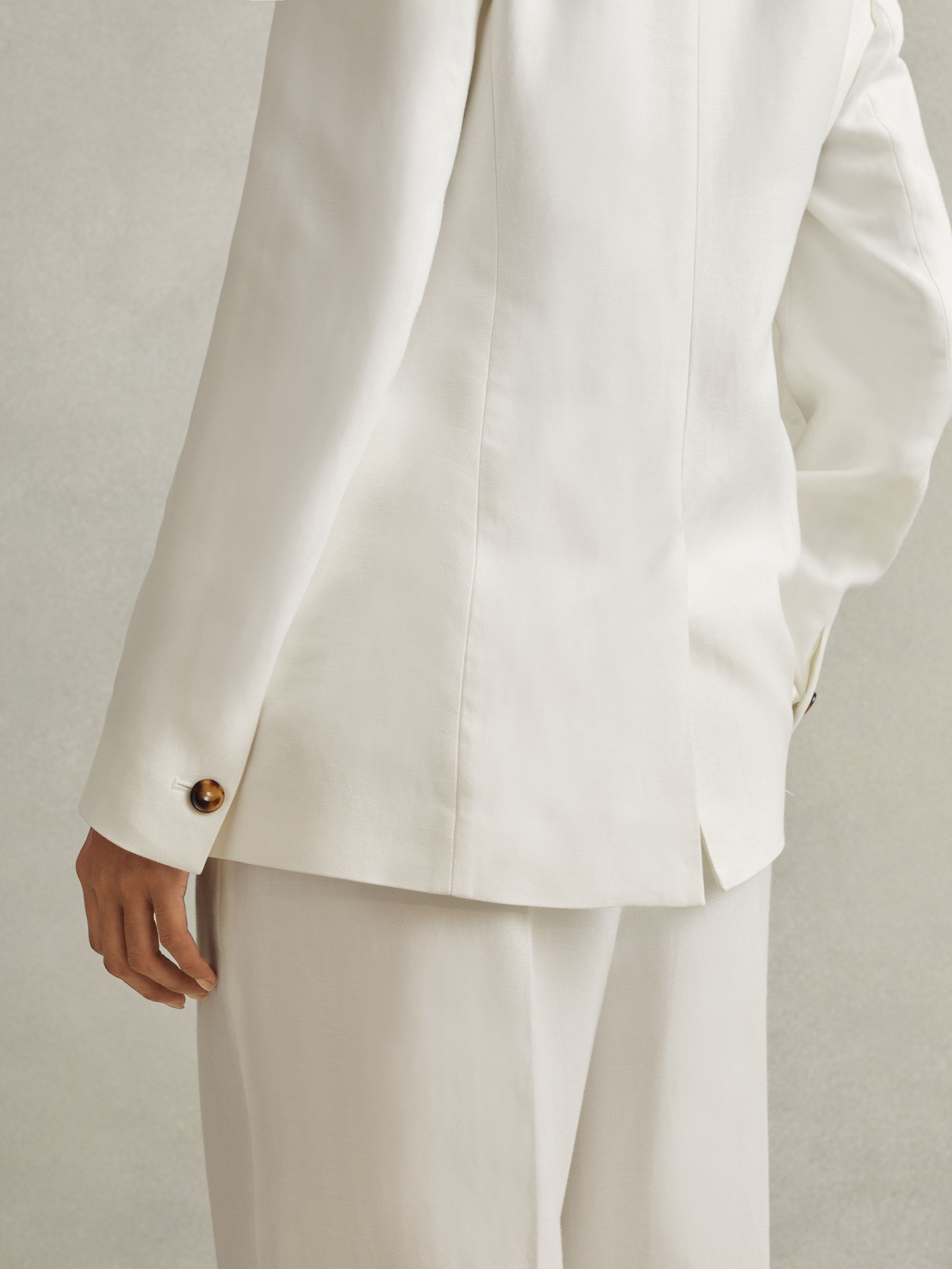 Viscose-Linen Double Breasted Suit Blazer in White - Image 4 of 7