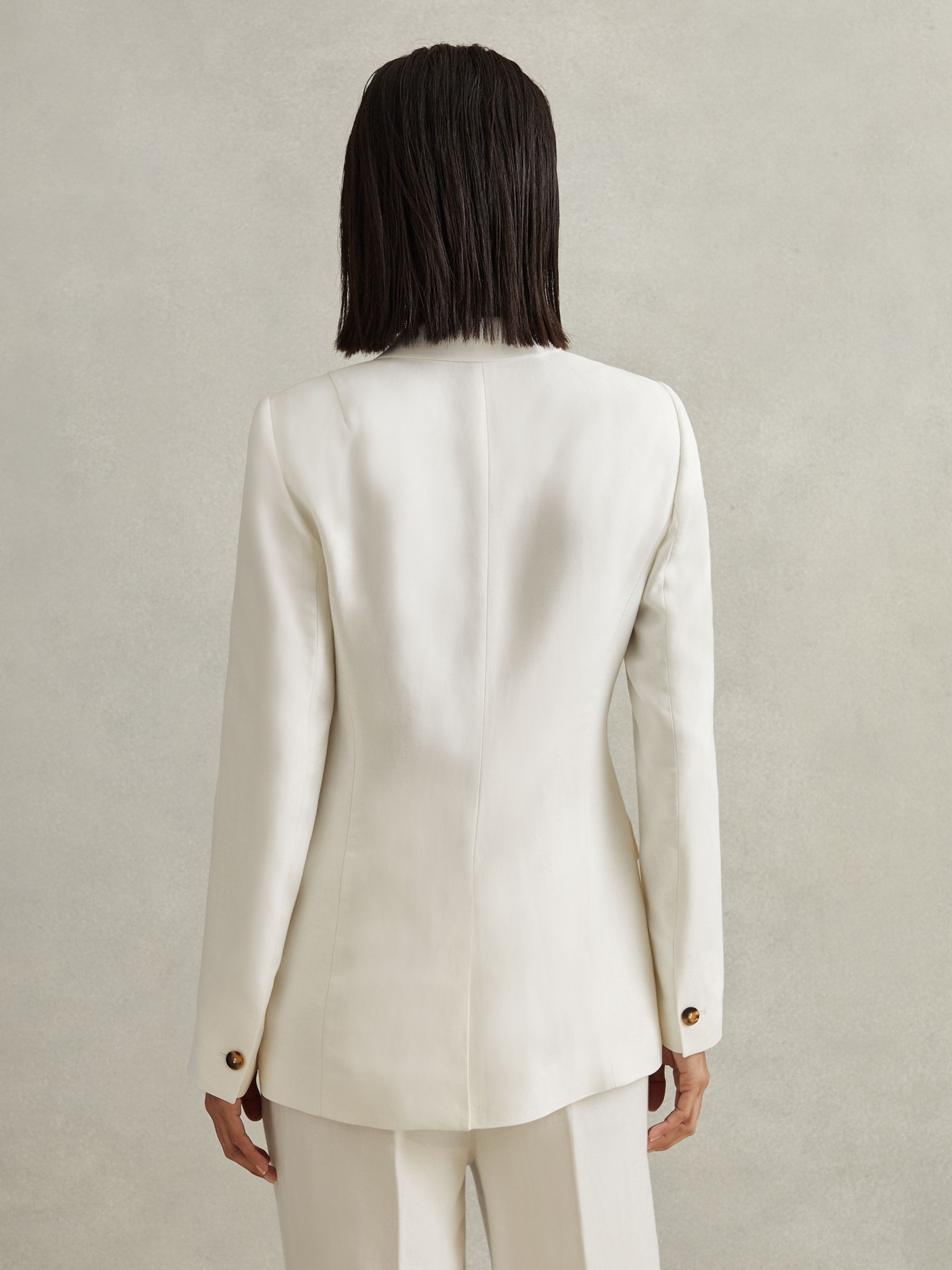 Viscose-Linen Double Breasted Suit Blazer in White - Image 6 of 7