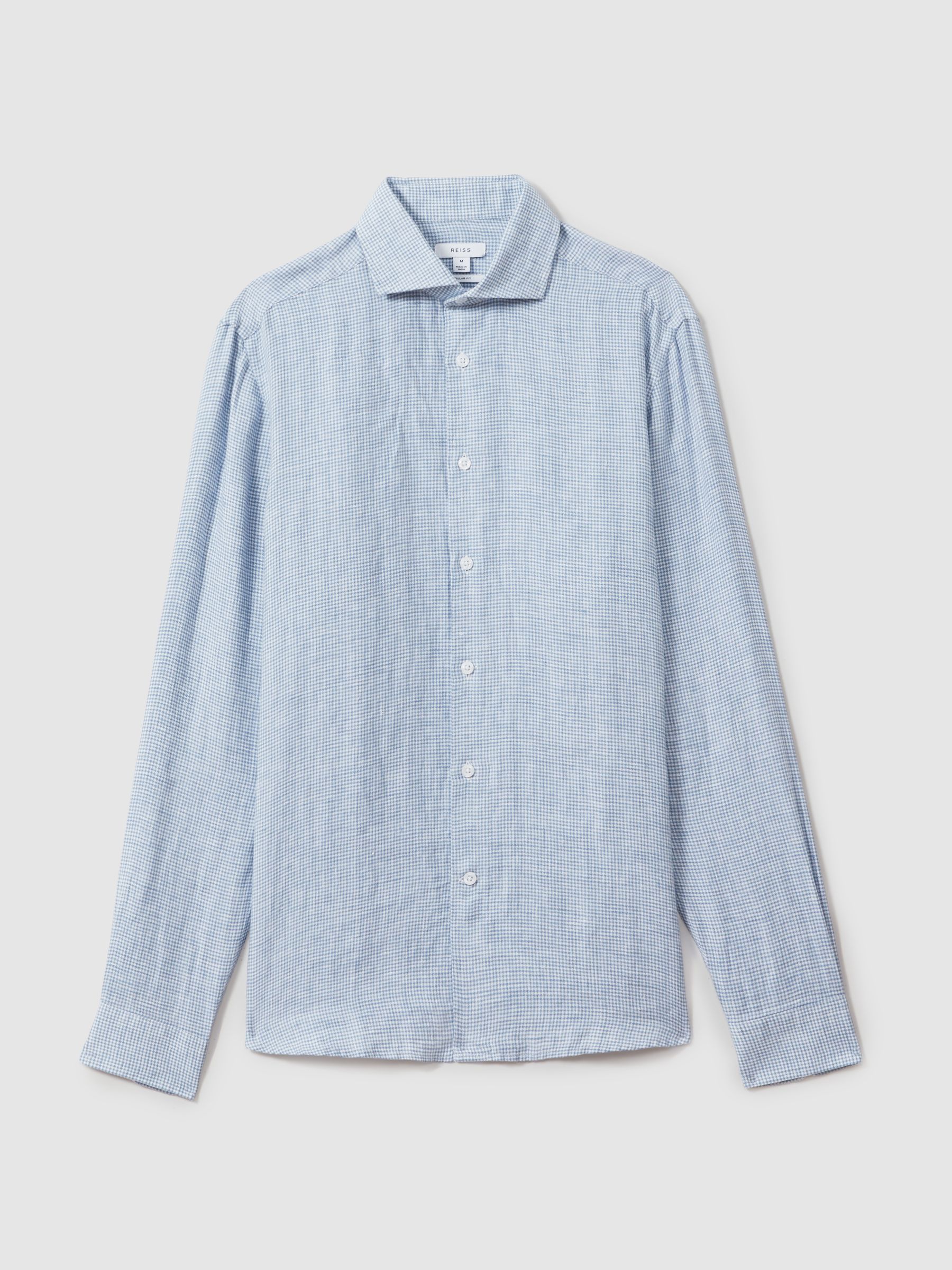 Linen Button-Through Shirt in Soft Blue Puppytooth - Image 2 of 6