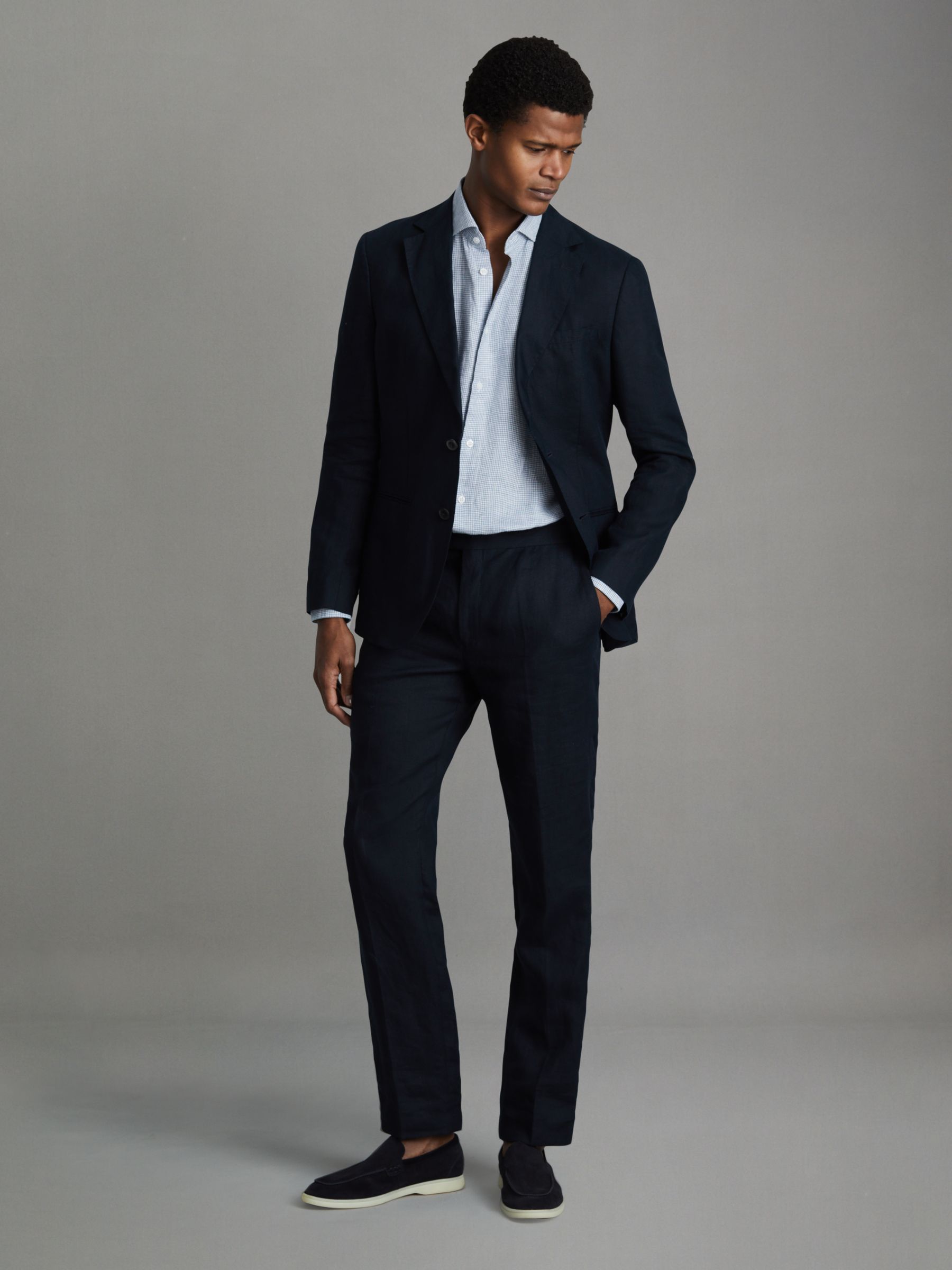 Linen Button-Through Shirt in Soft Blue Puppytooth - Image 3 of 6