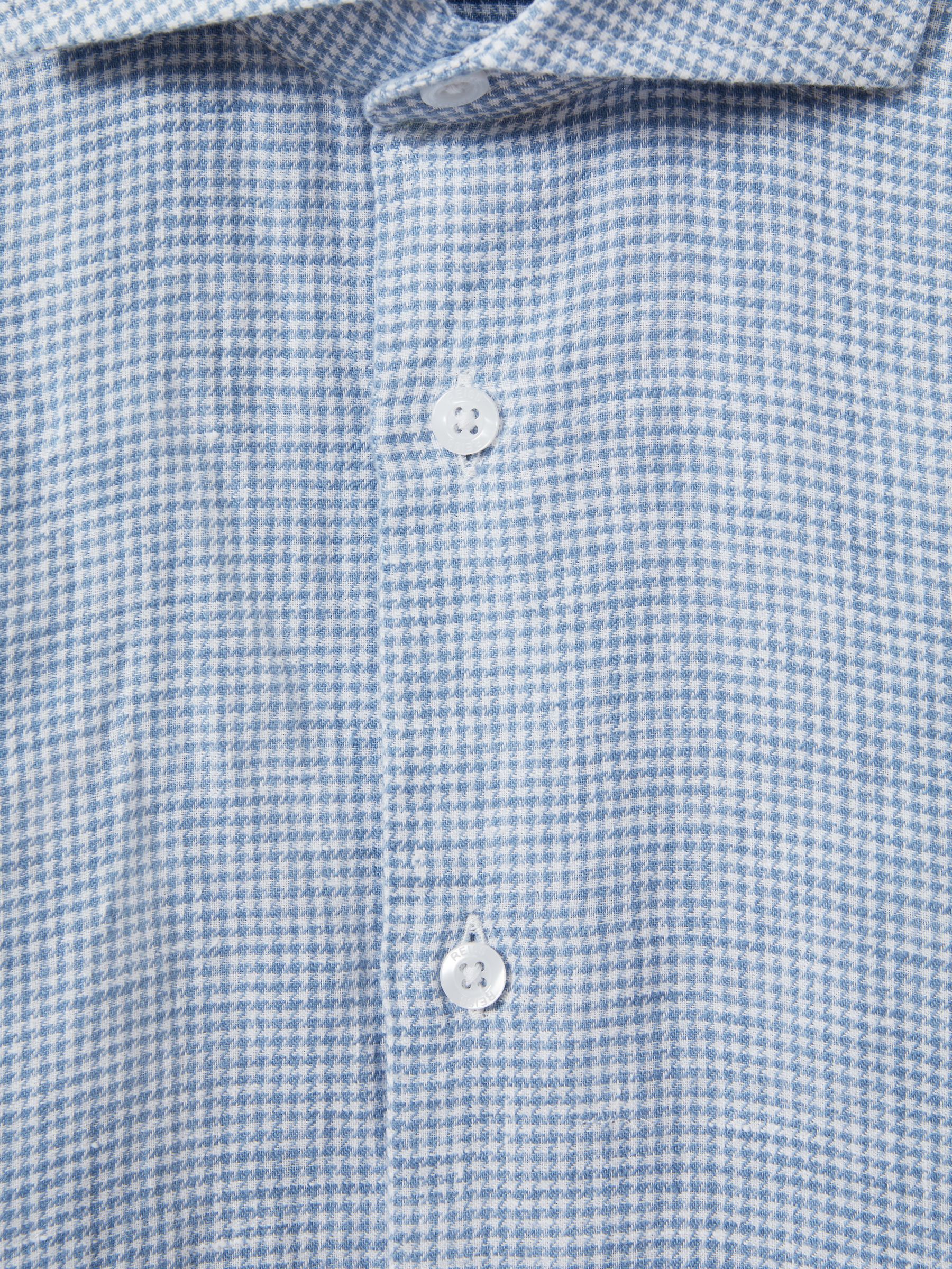 Linen Button-Through Shirt in Soft Blue Puppytooth - Image 6 of 6