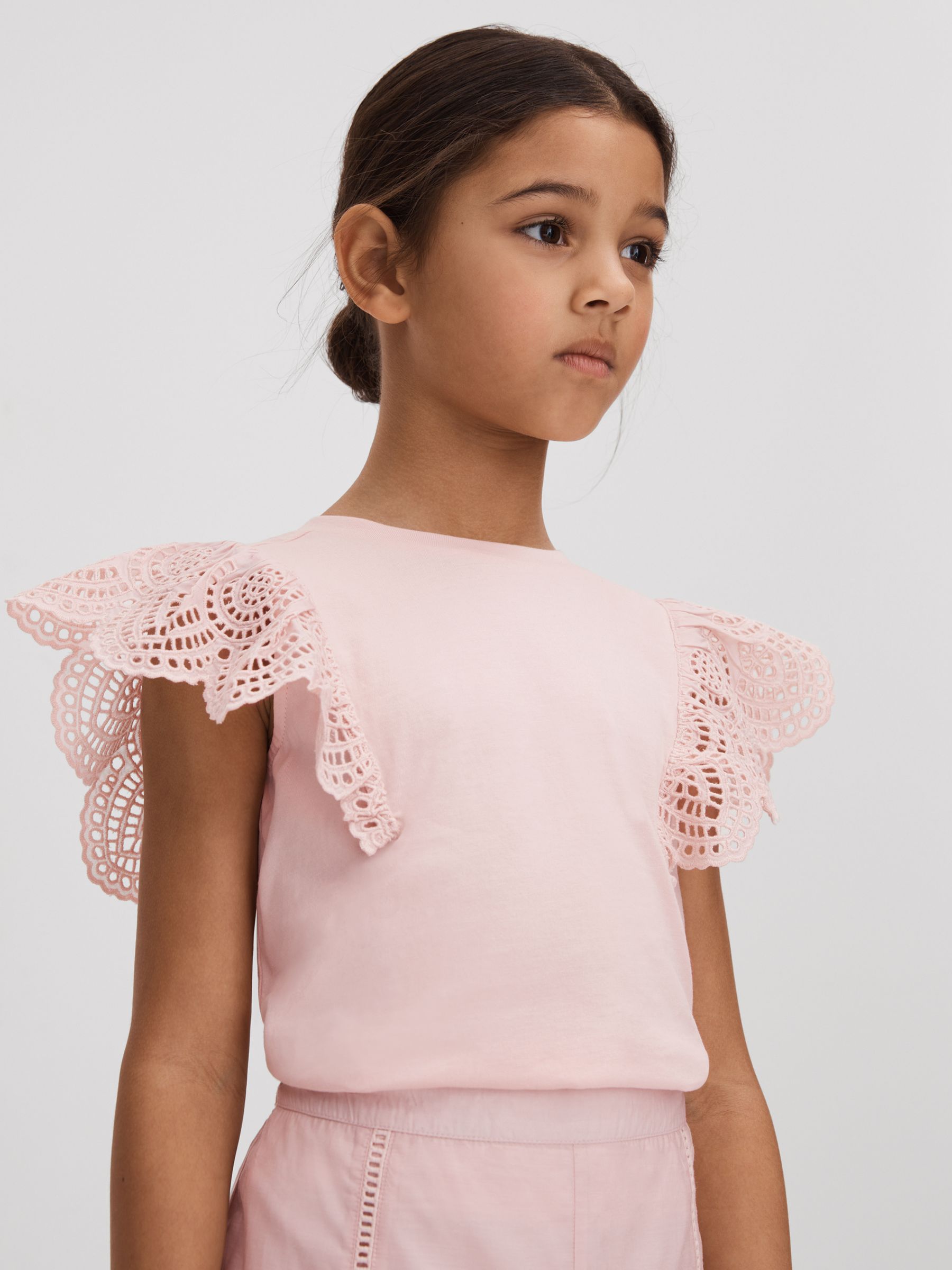 4-9 yrs Cotton Broderie Top in Pink - Image 3 of 4