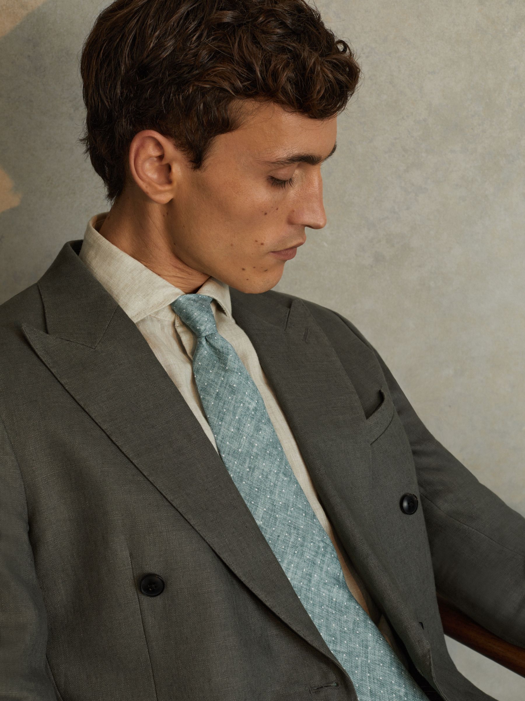 Silk Polka Dot Tie in Pistachio Melange - Image 2 of 5 Silk Polka Dot Tie in Pistachio Melange - Image 2 of 5