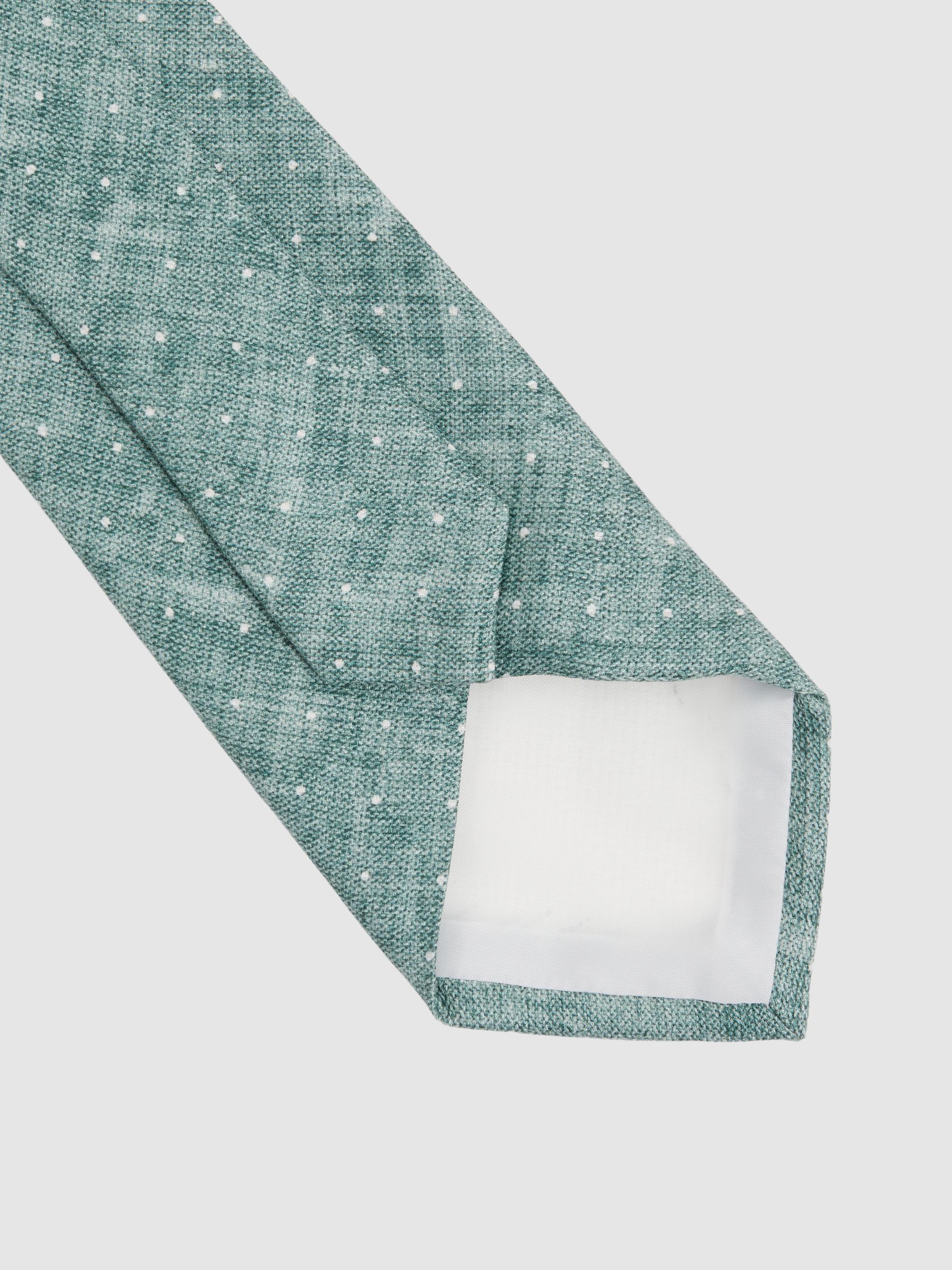 Silk Polka Dot Tie in Pistachio Melange - Image 4 of 5