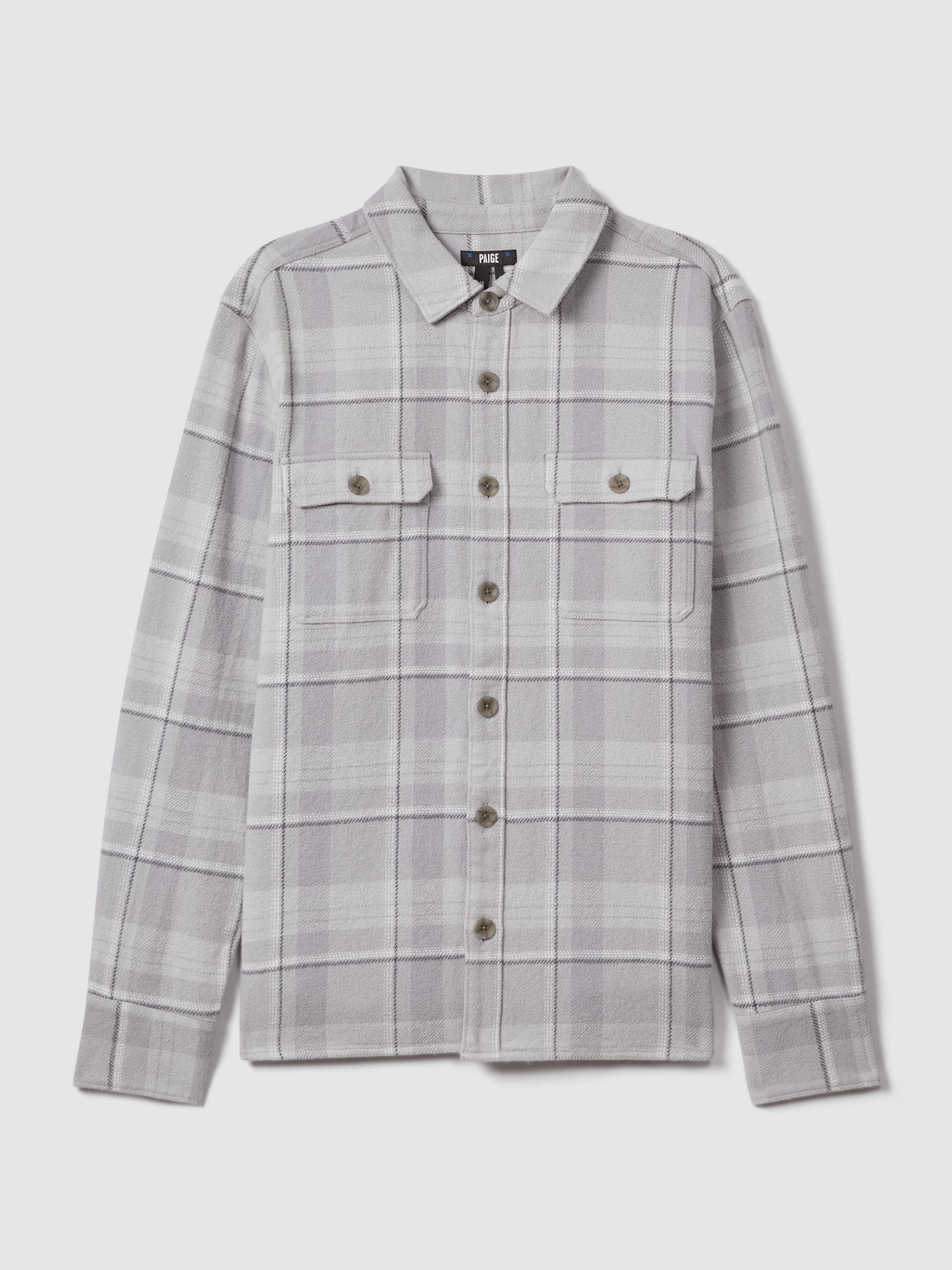 Paige Cotton Checked Overshirt in Grey - Image 2 of 6