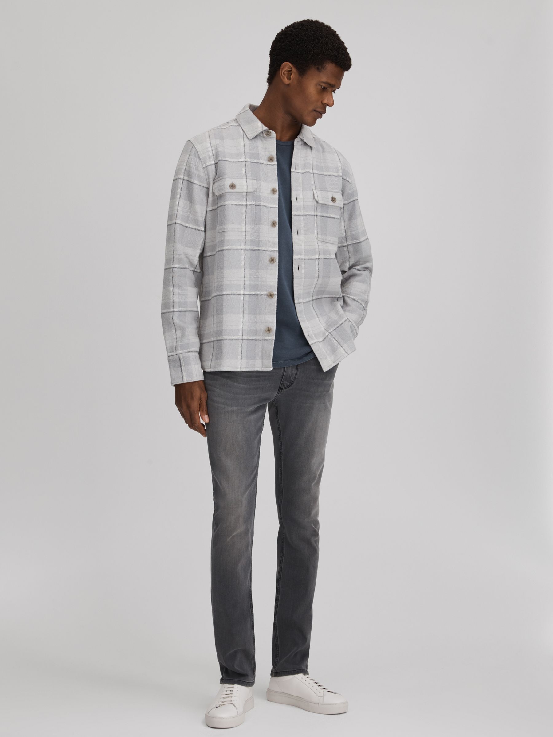 Paige Cotton Checked Overshirt in Grey - Image 3 of 6