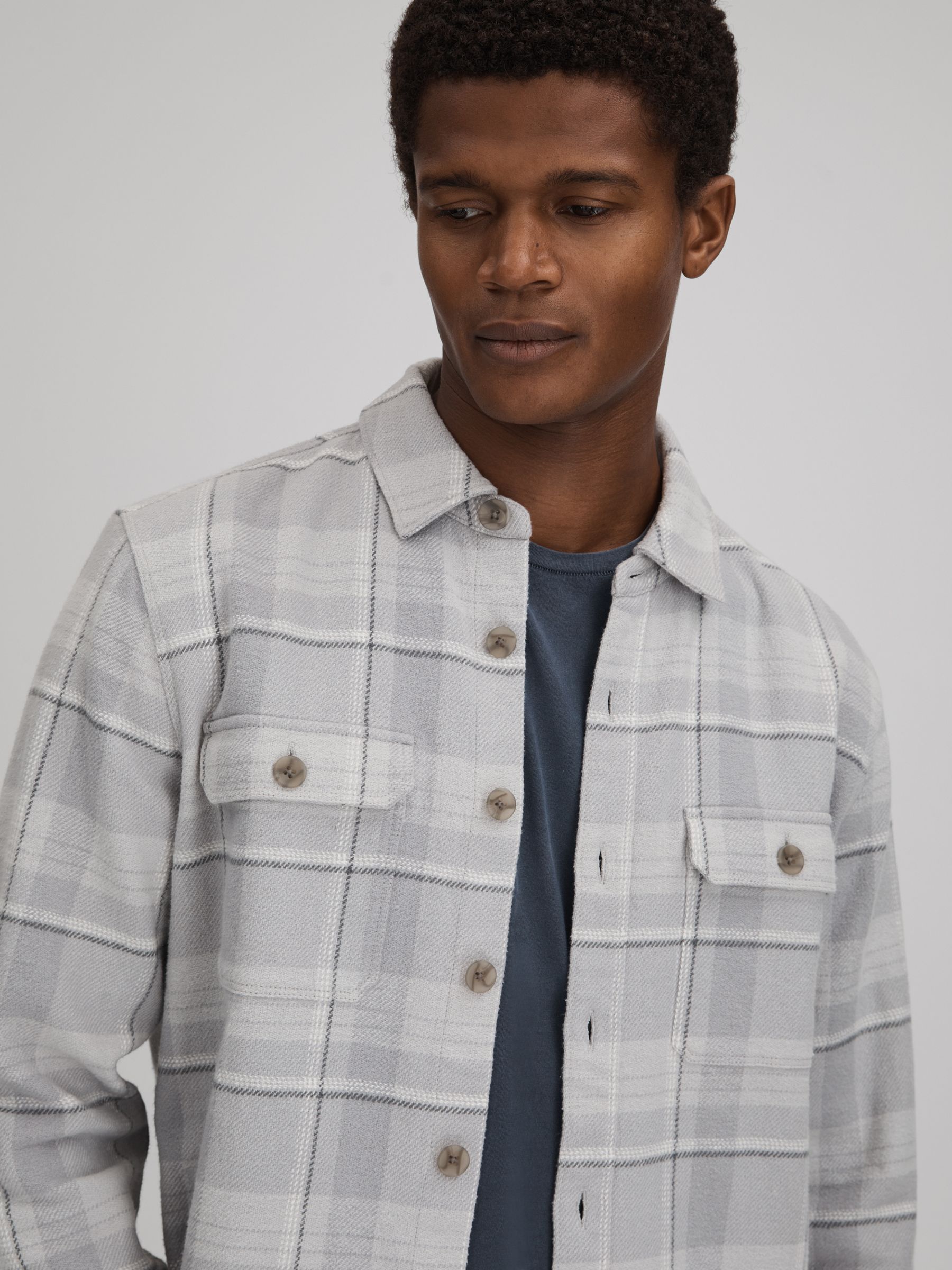 Paige Cotton Checked Overshirt in Grey - Image 4 of 6