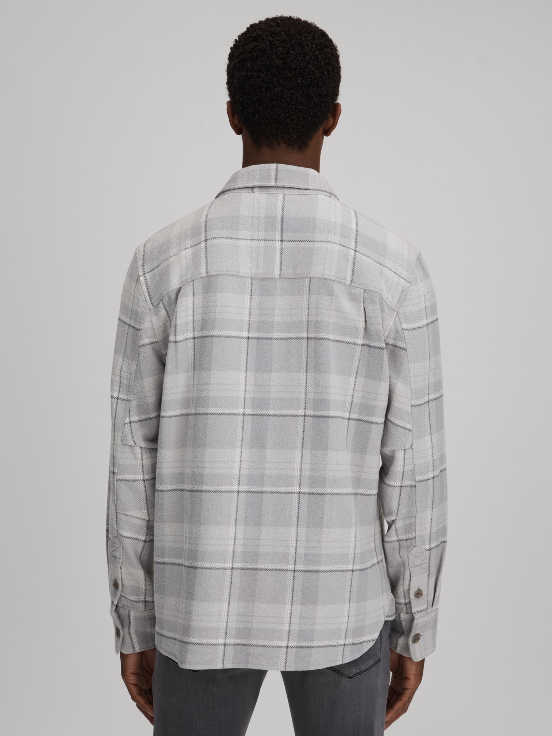 Paige Cotton Checked Overshirt in Grey - Image 5 of 6