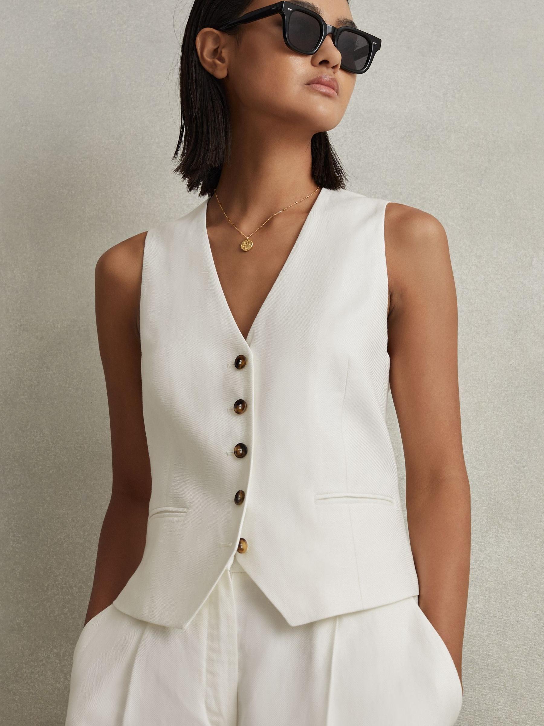 Viscose Linen Single Breasted Suit Waistcoat in White - Image 1 of 1 Viscose Linen Single Breasted Suit Waistcoat in White - Image 1 of 1