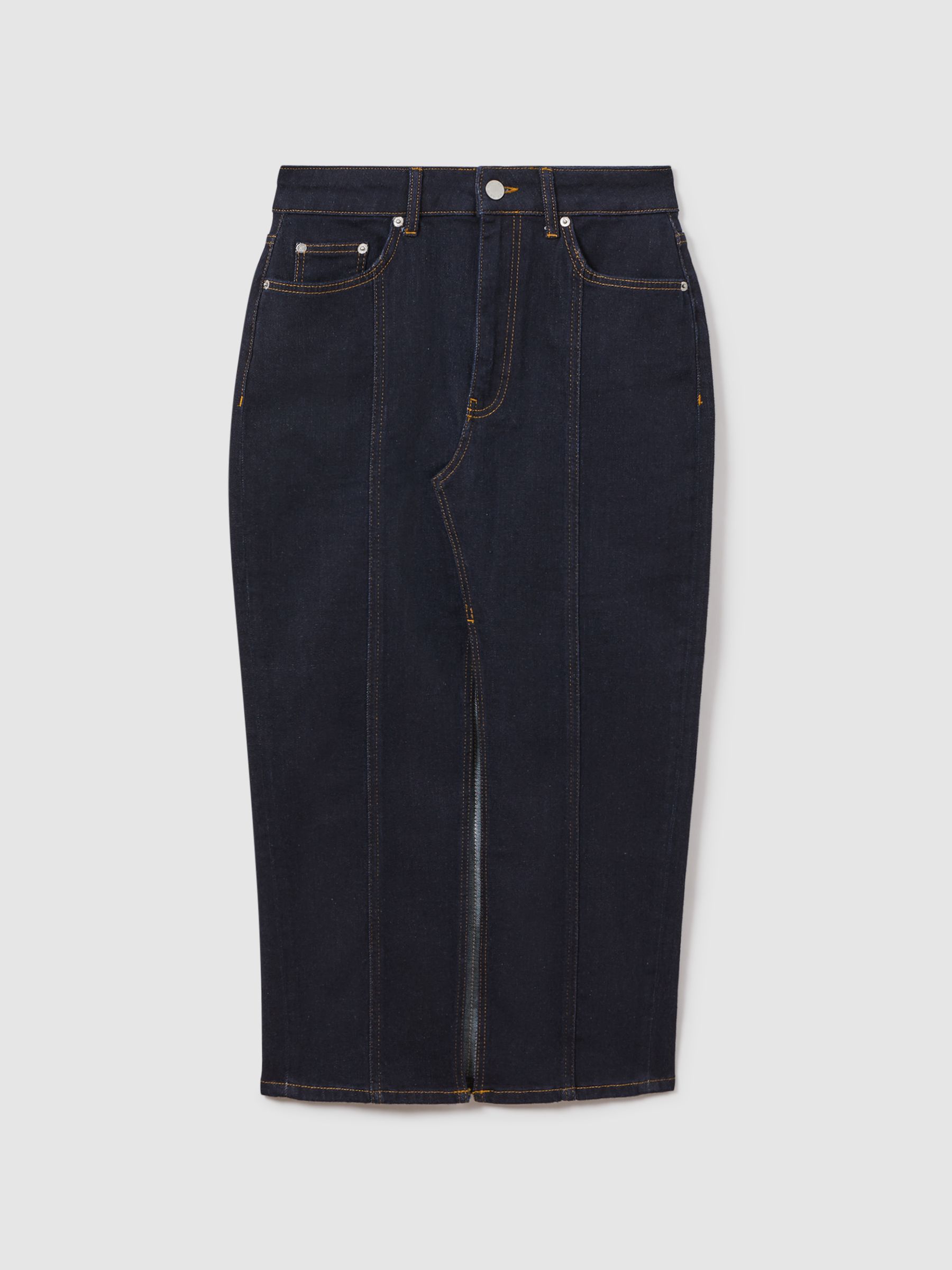 High Rise Denim Midi Skirt in Indigo - Obrázek 2 z 6