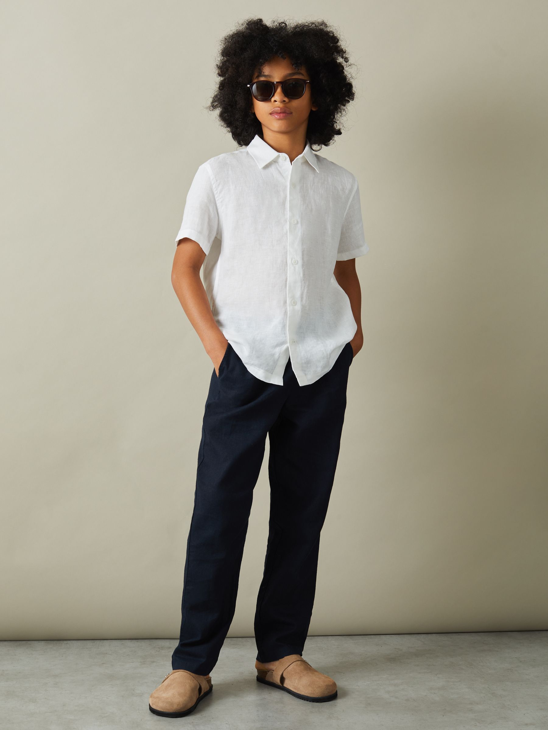 Short Sleeve 100% Linen Shirt in White - Image 1 of 4