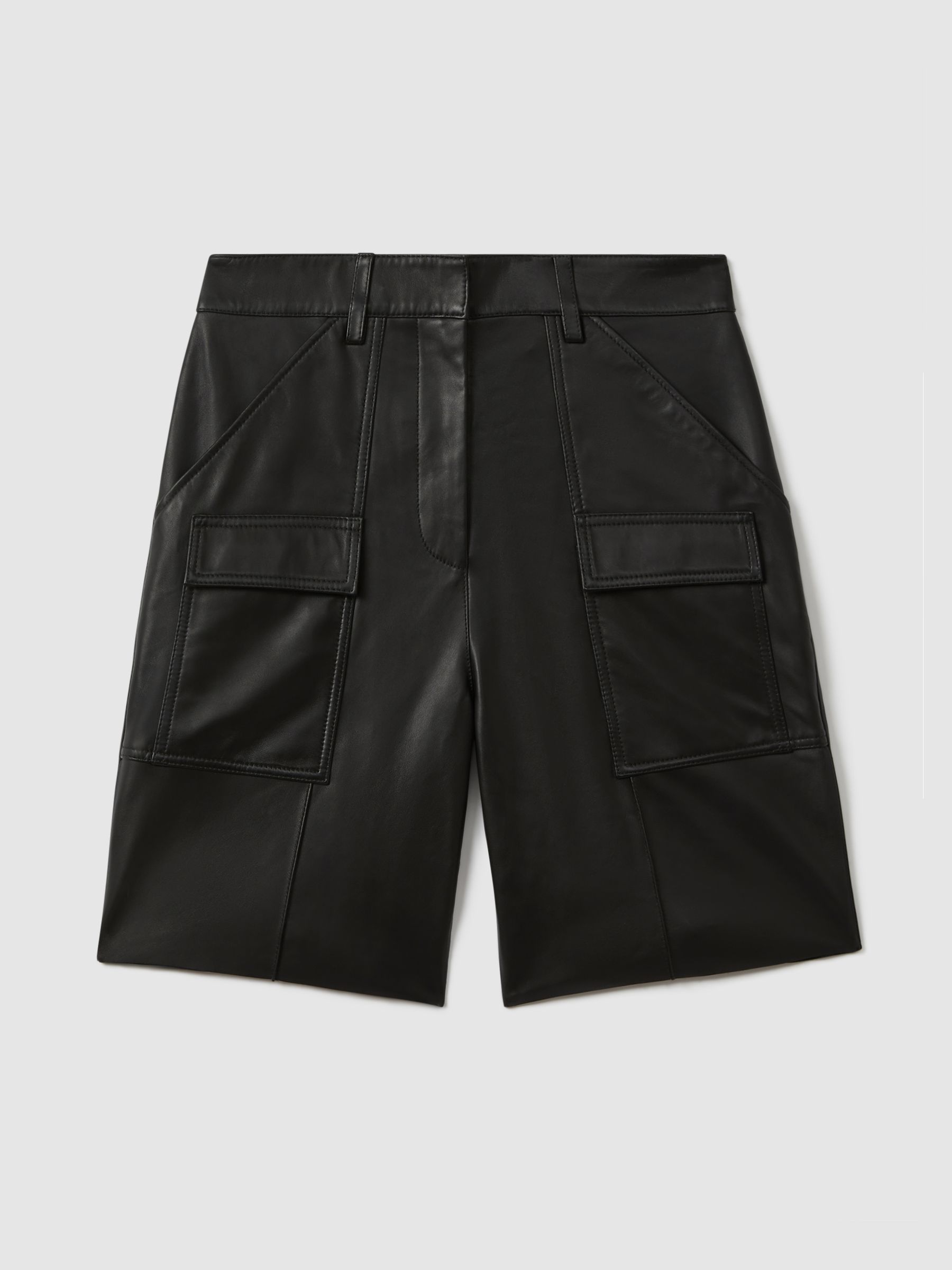 Atelier Leather Cargo Shorts in Black - Image 2 of 7