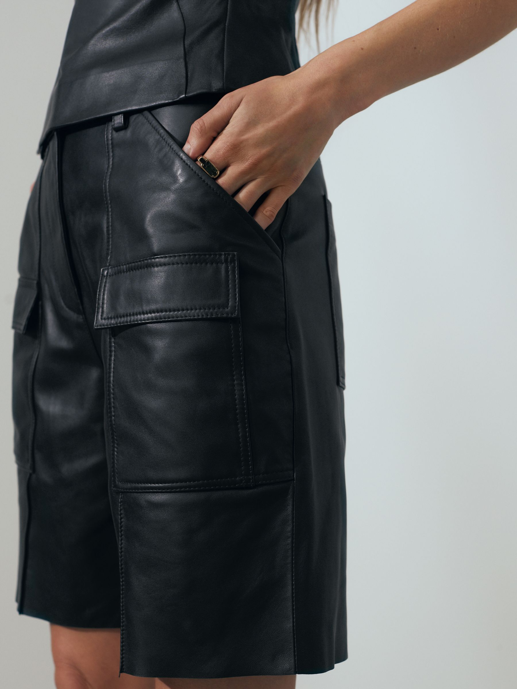 Atelier Leather Cargo Shorts in Black - Image 3 of 7