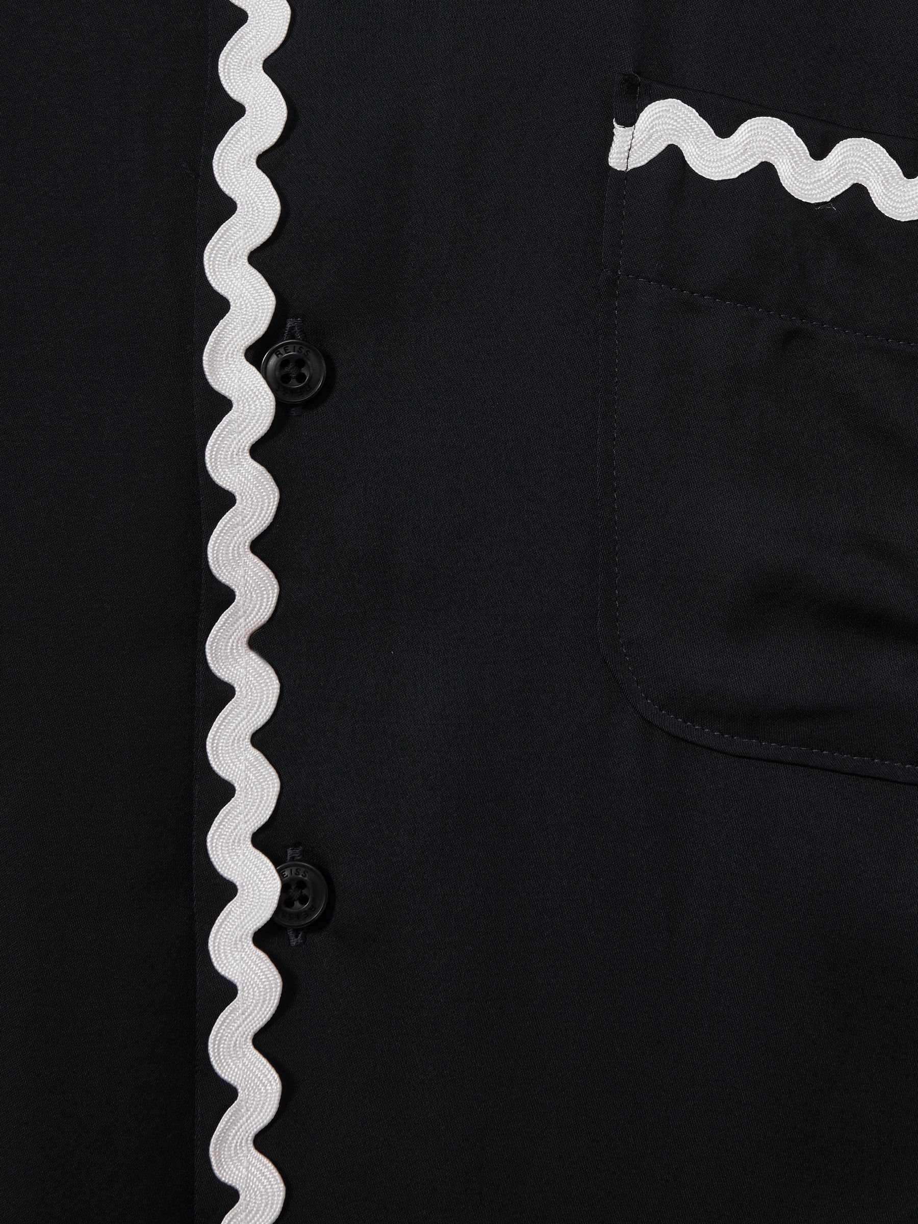 Viscose Satin Contrast Trim Cuban Collar Shirt in Navy - Image 6 of 6