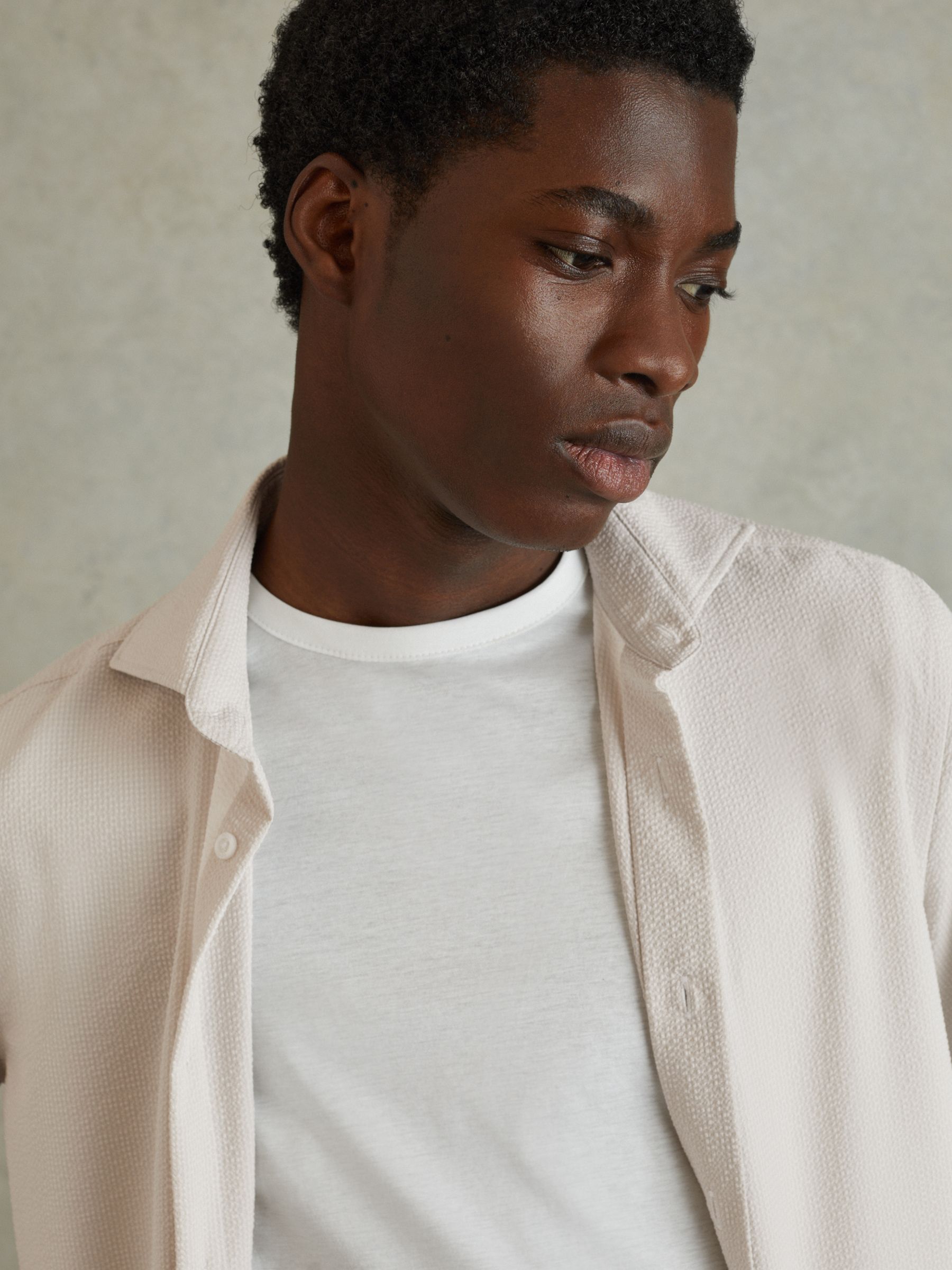 Textured Cutaway Collar Shirt in Stone - Image 3 of 6