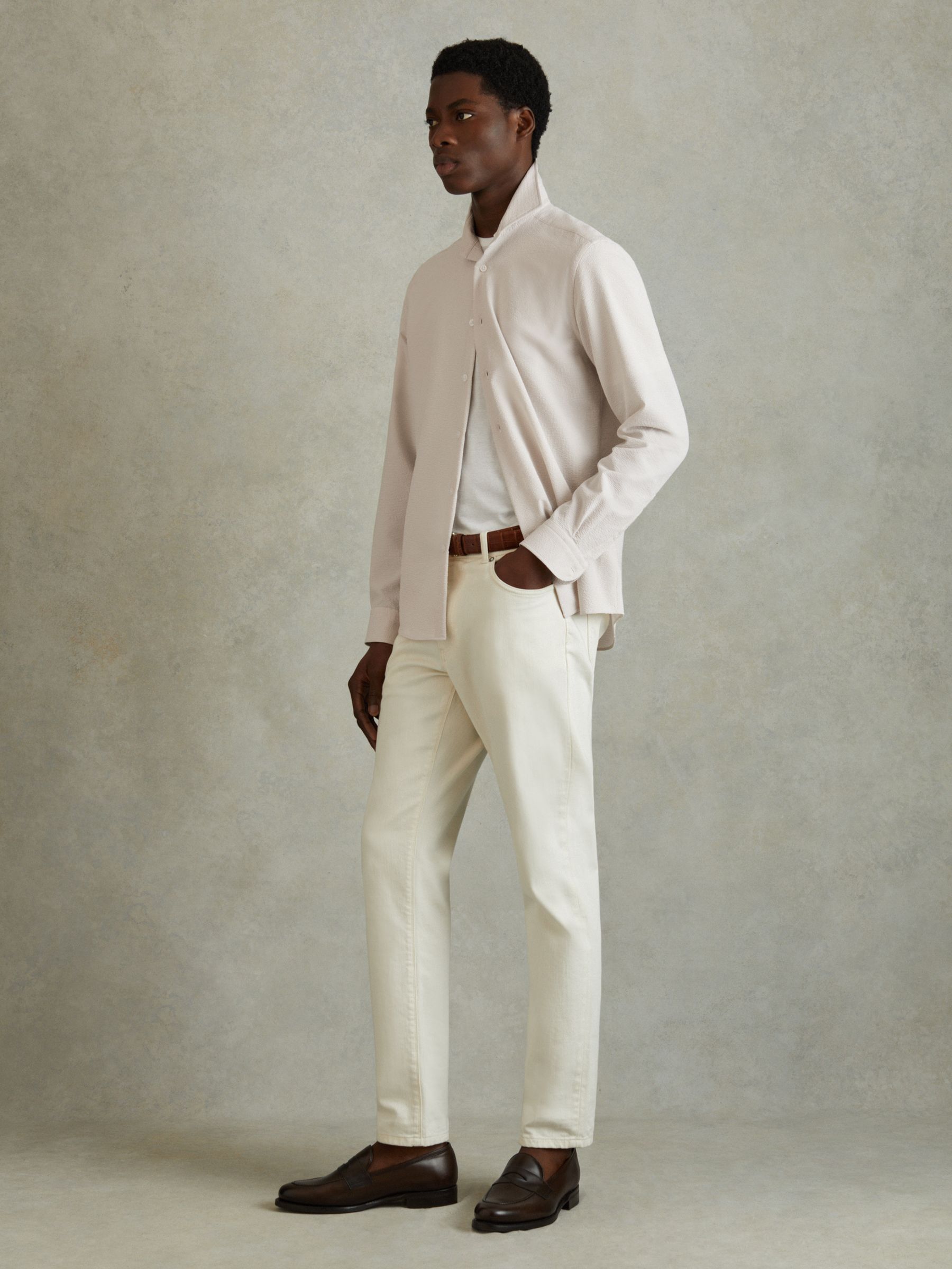 Textured Cutaway Collar Shirt in Stone - Image 4 of 6