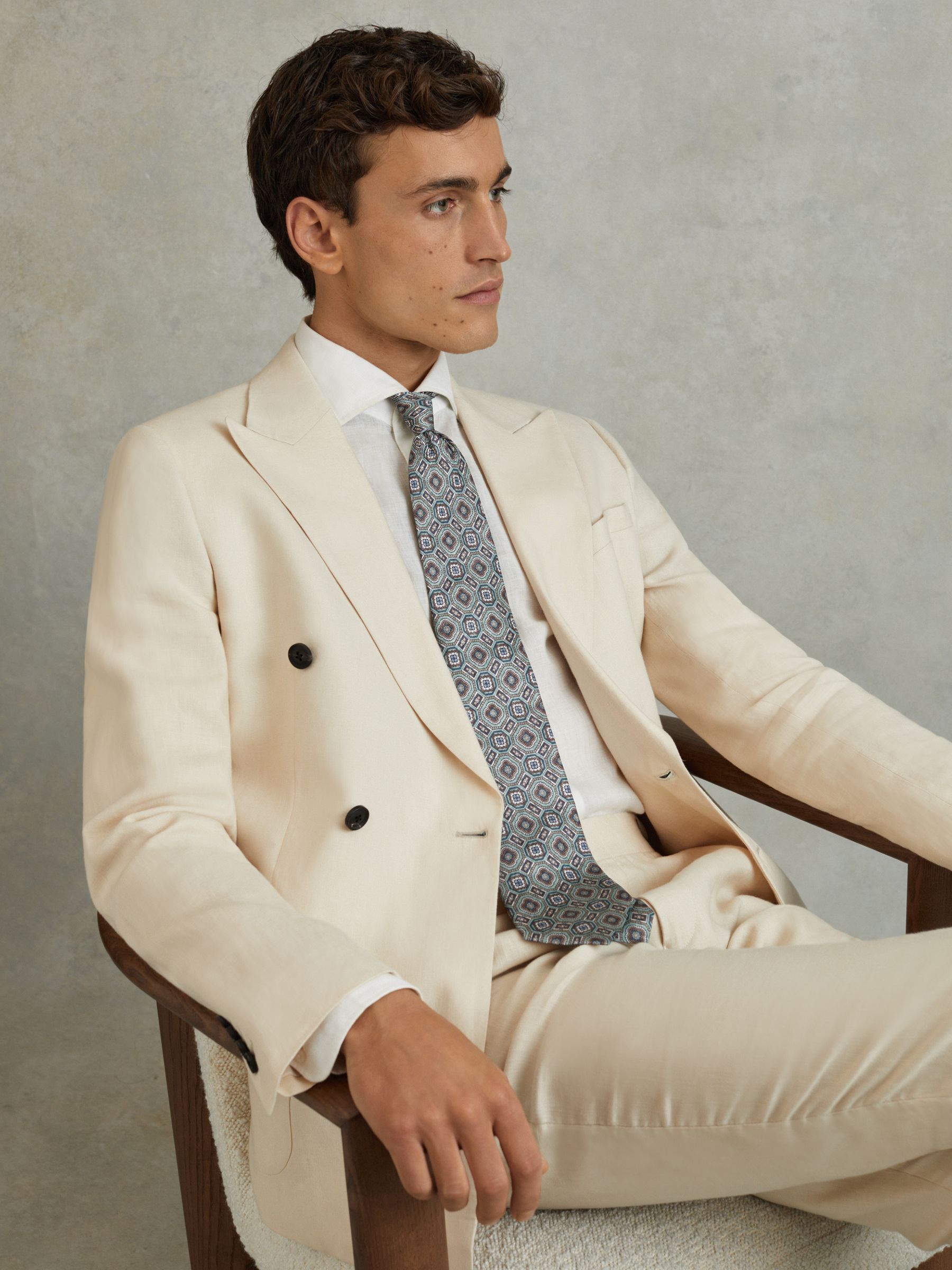 Silk Medallion Print Tie in Sea Green - Image 2 of 5