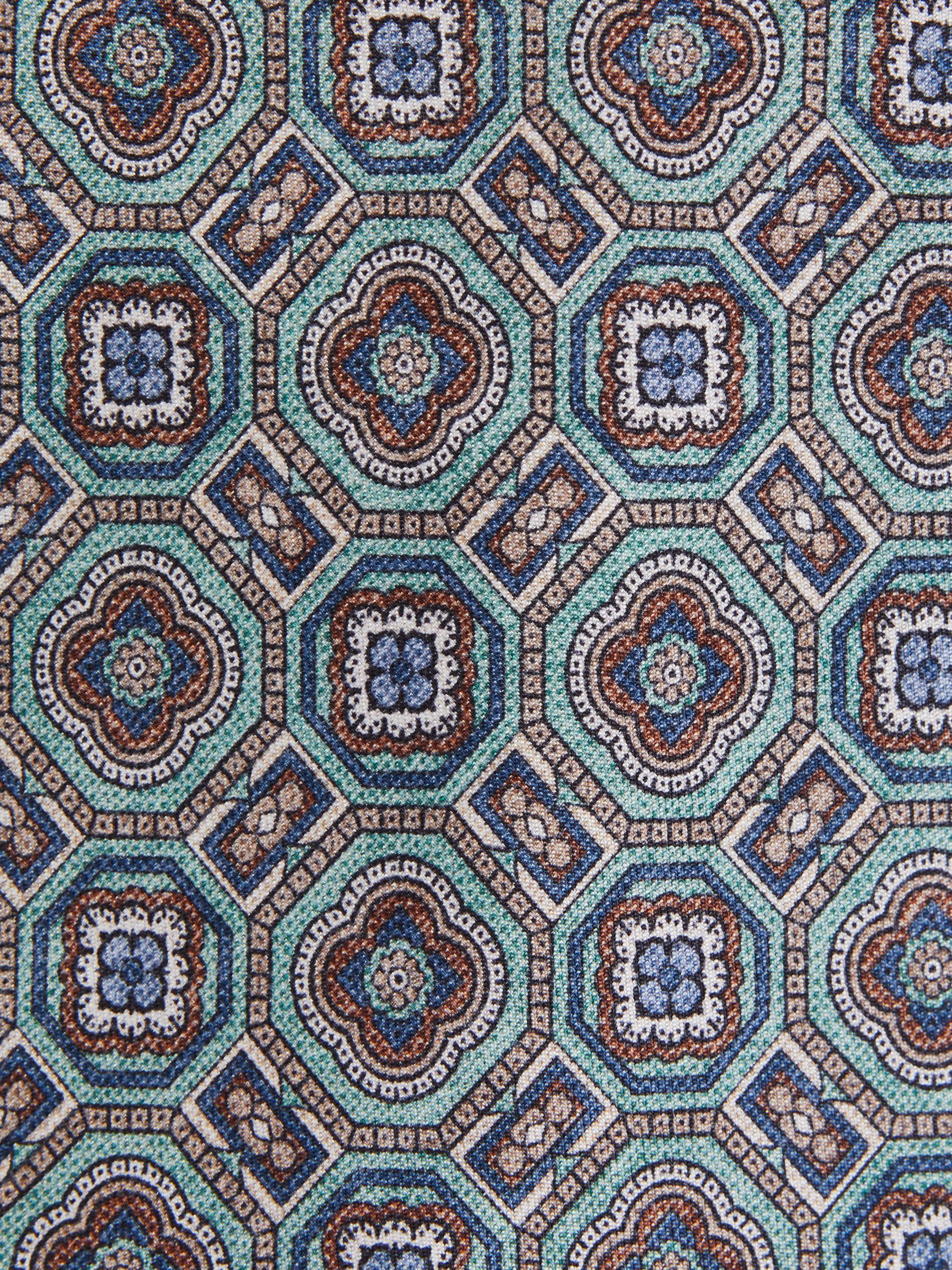 Silk Medallion Print Tie in Sea Green - Image 5 of 5