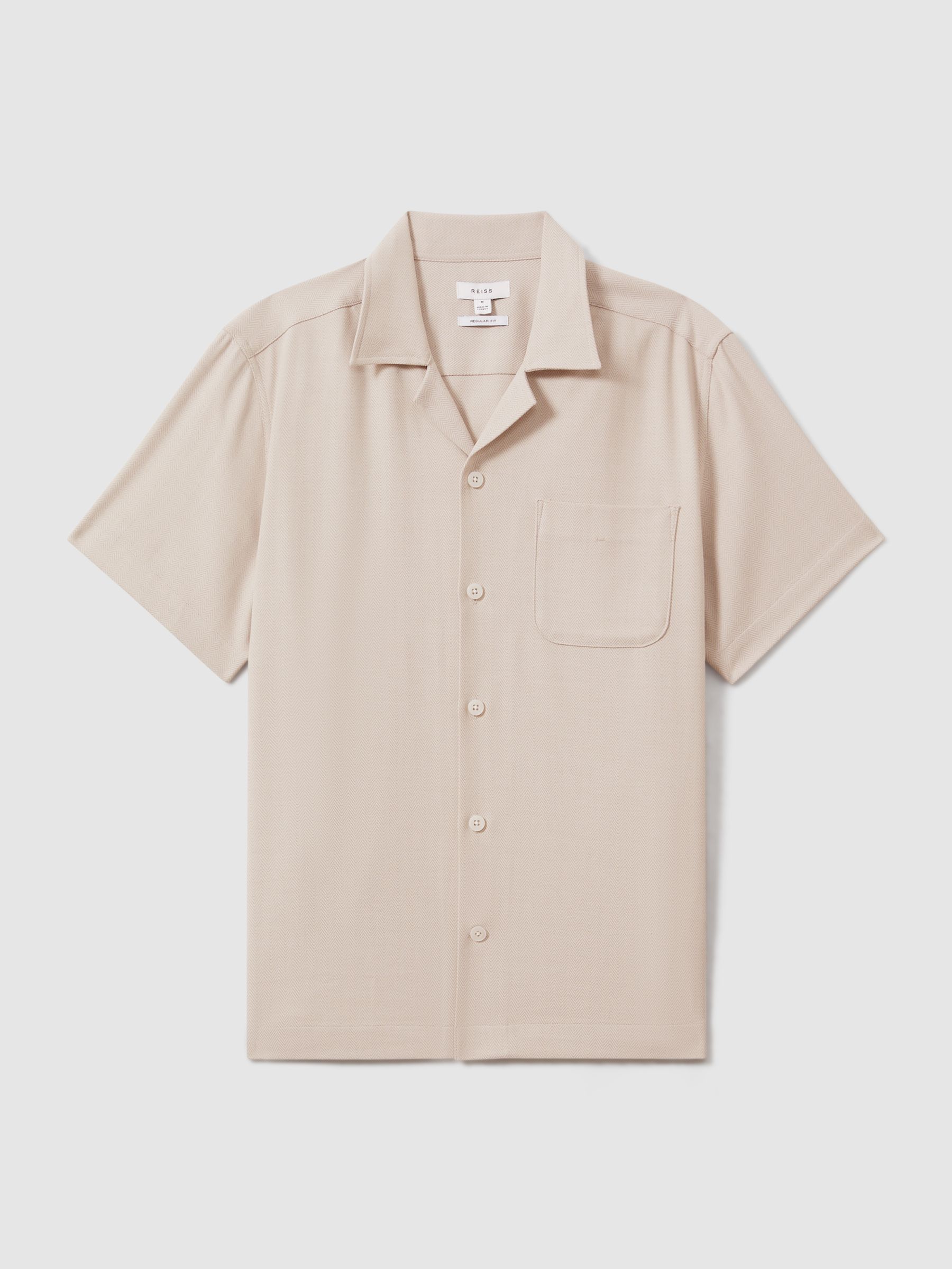 Herringbone Cuban Collar Shirt in Stone - Image 2 of 5