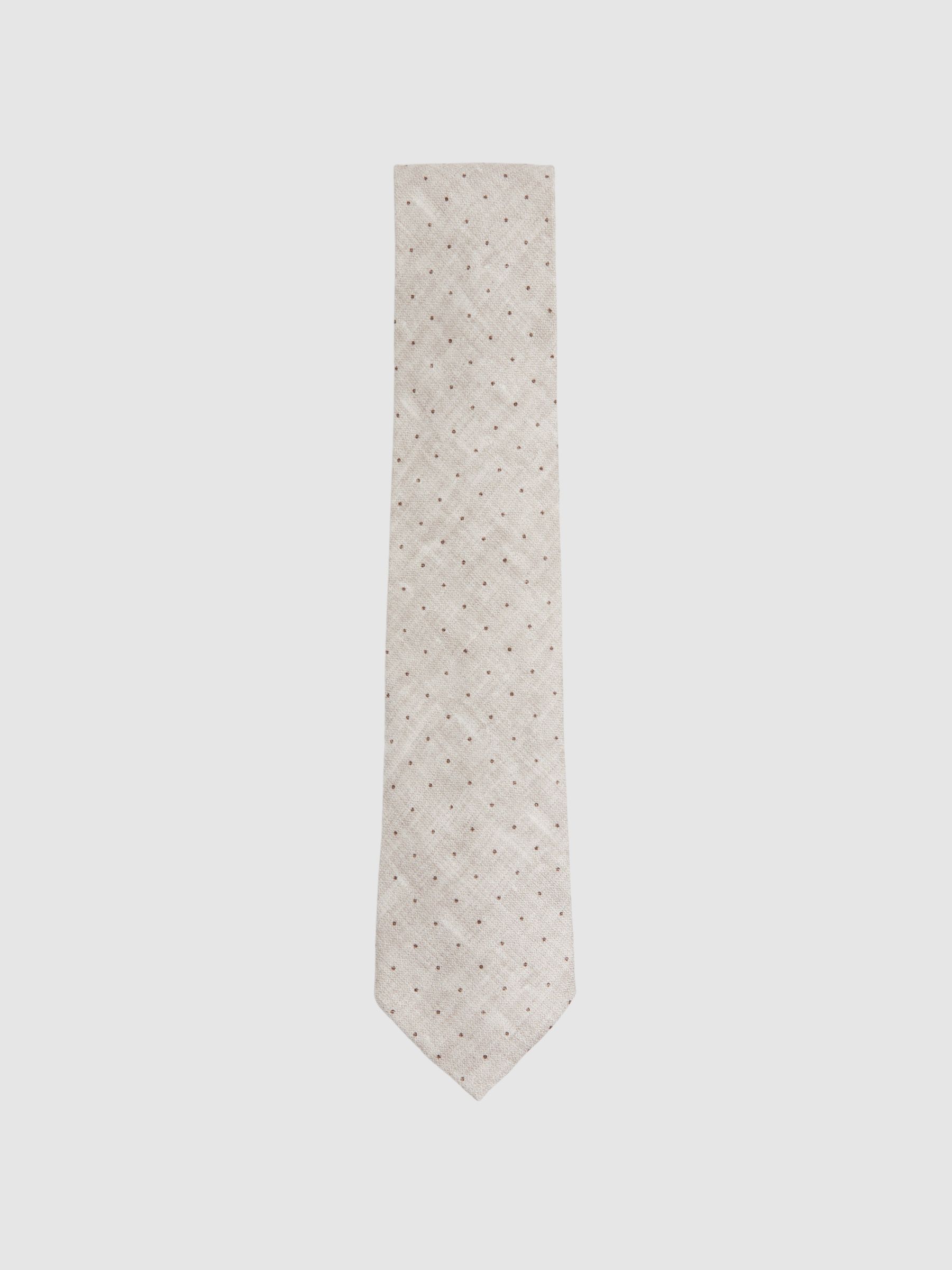 Silk Polka Dot Tie in Oatmeal Melange - Image 1 of 5