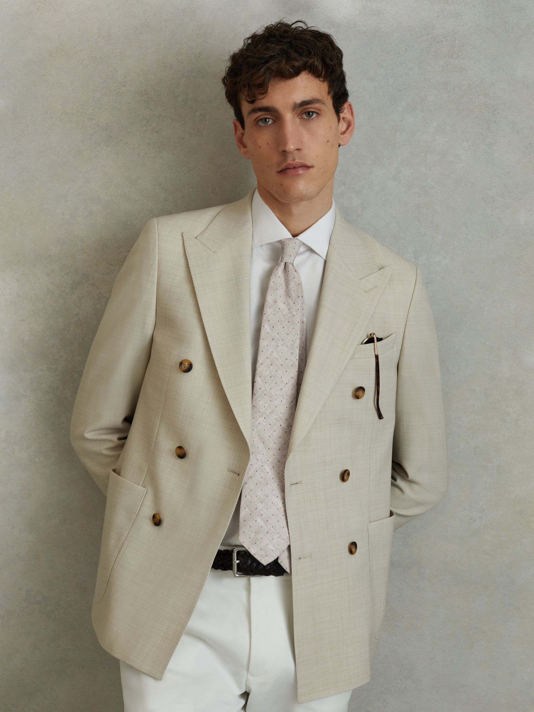 Silk Polka Dot Tie in Oatmeal Melange - Image 2 of 5