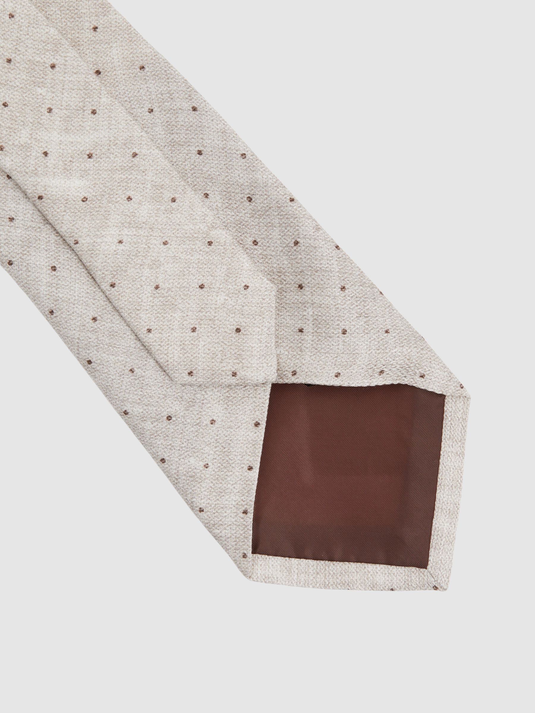 Silk Polka Dot Tie in Oatmeal Melange - Image 4 of 5
