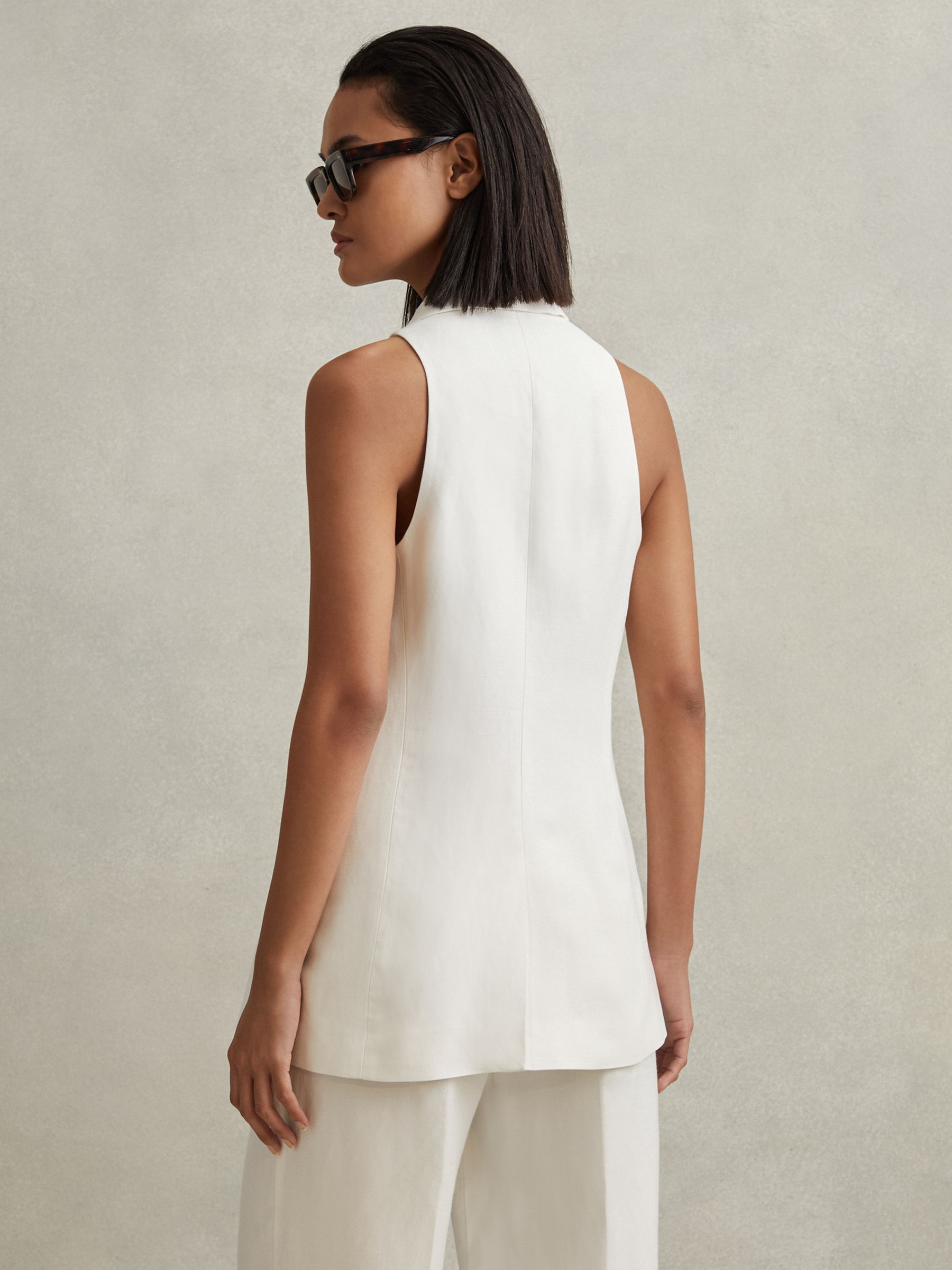 Viscose Linen Double Breasted Suit Waistcoat in White - Image 4 of 6
