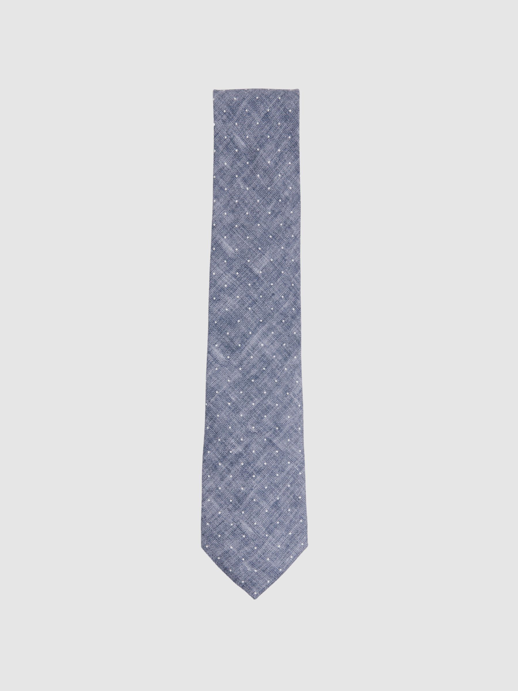 Silk Polka Dot Tie in Airforce Blue Melange - Image 1 of 5 Silk Polka Dot Tie in Airforce Blue Melange - Image 1 of 5