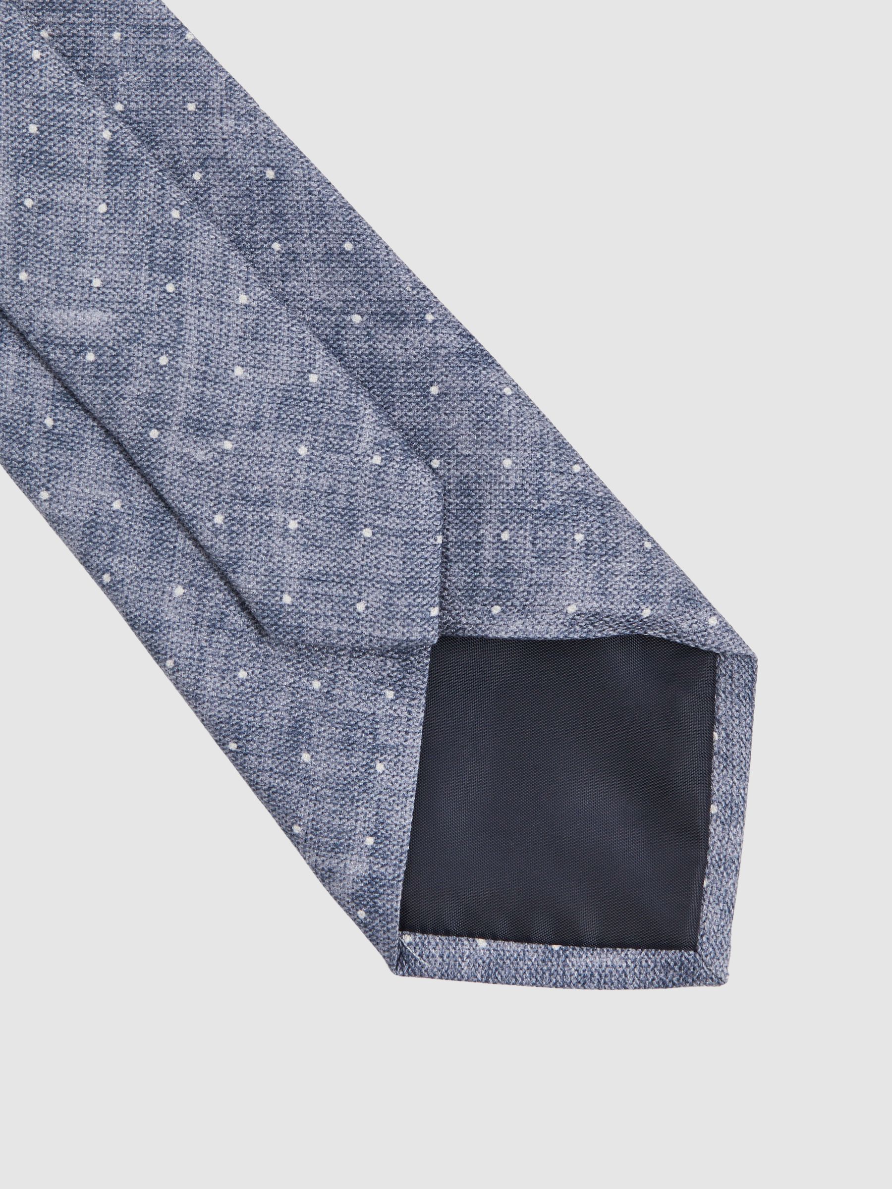 Silk Polka Dot Tie in Airforce Blue Melange - Image 4 of 5