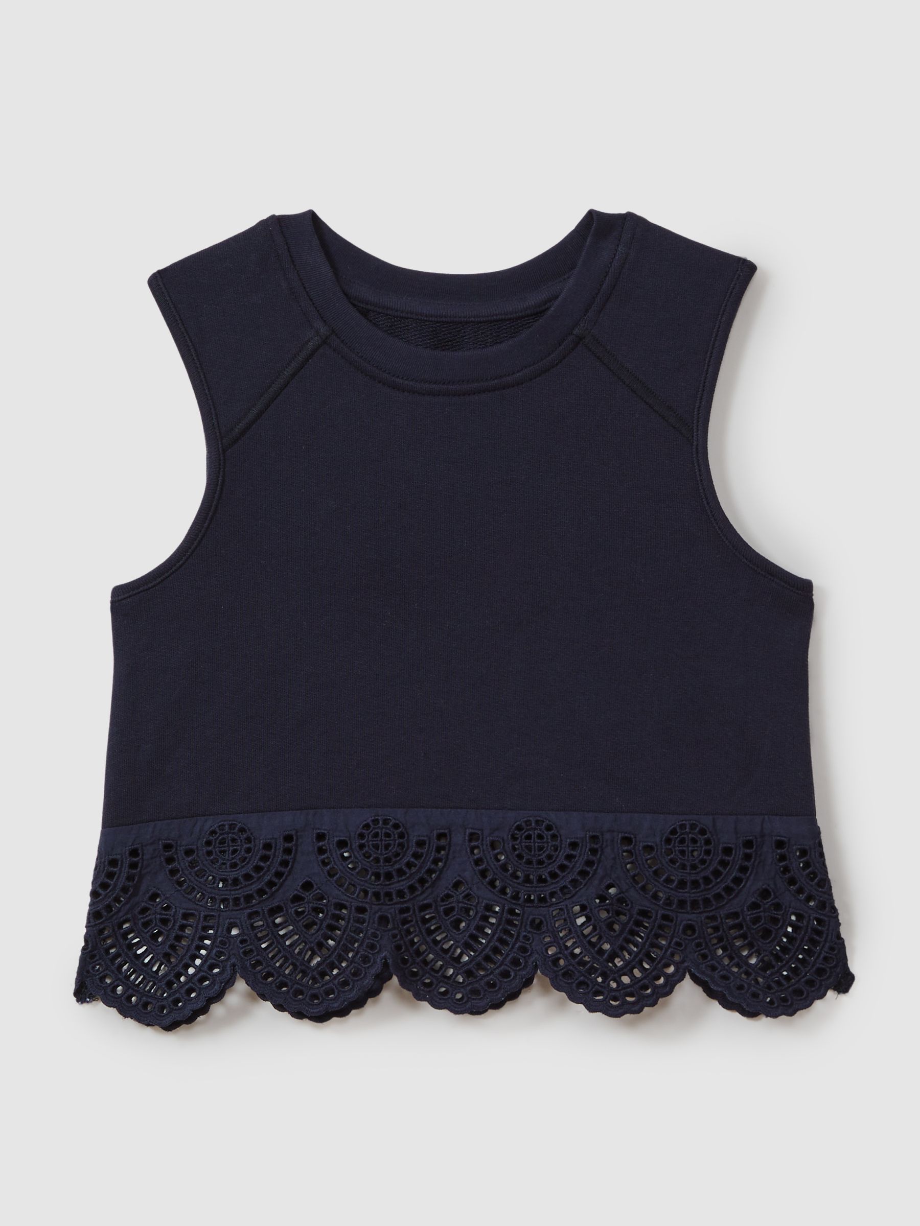 9-13 yrs Cotton Broderie Top Co-Ord in Navy - Image 2 of 6