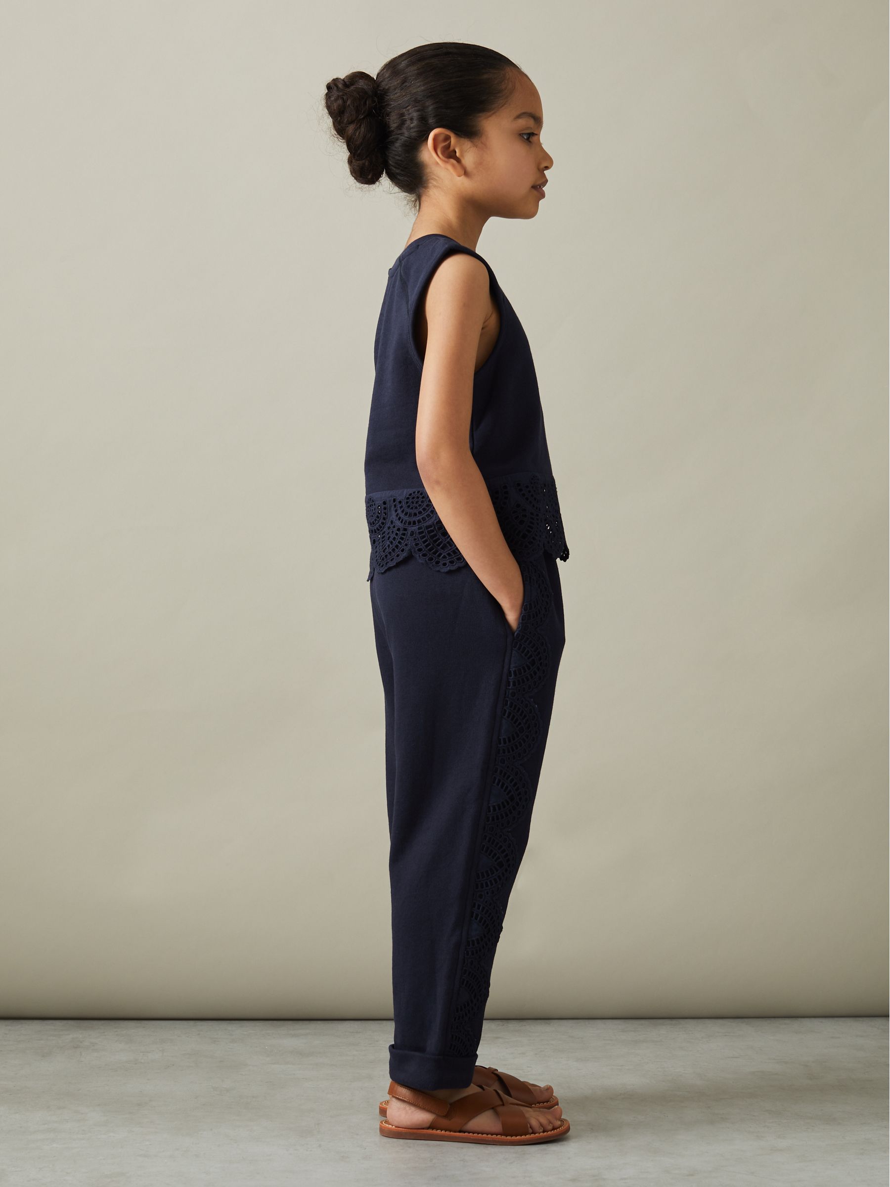 9-13 yrs Cotton Broderie Top Co-Ord in Navy - Image 3 of 6