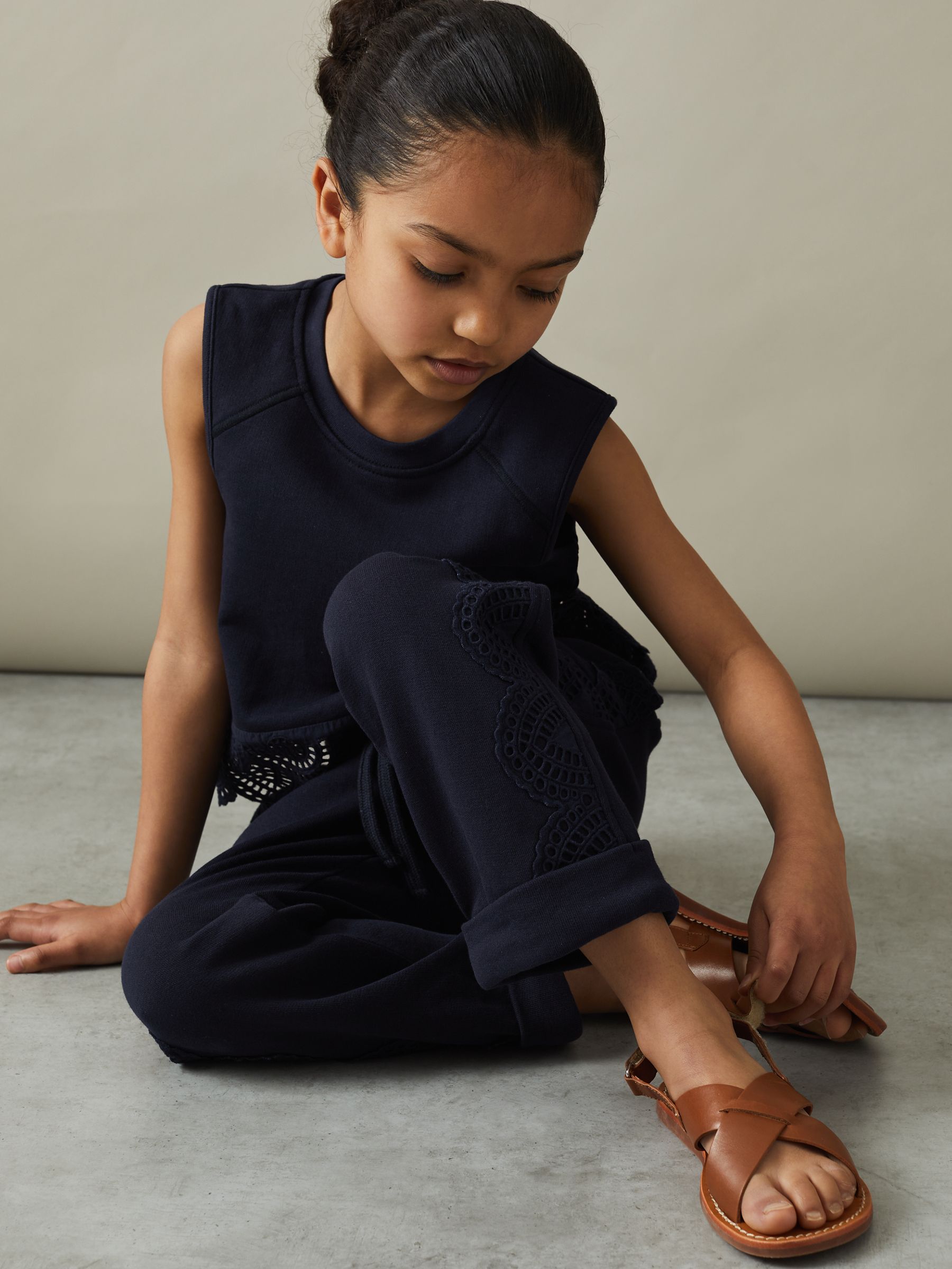 9-13 yrs Cotton Broderie Top Co-Ord in Navy - Image 4 of 6