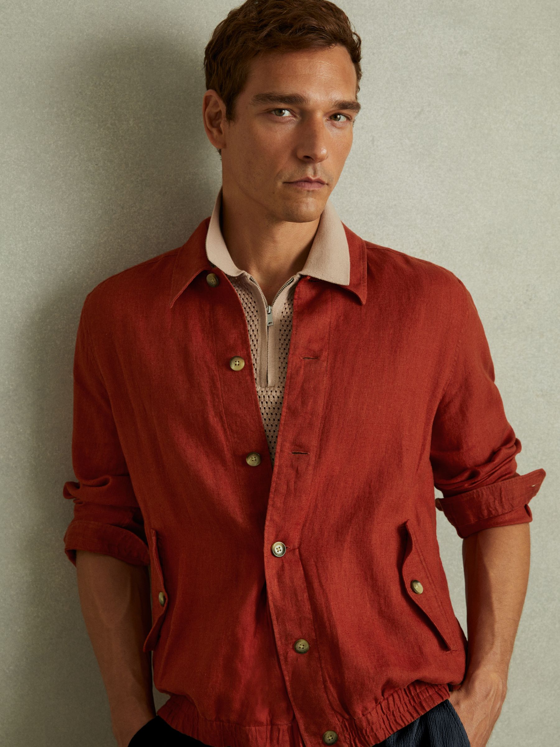 Linen Elasticated Hem Overshirt in Rust - Image 1 of 5 Linen Elasticated Hem Overshirt in Rust - Image 1 of 5