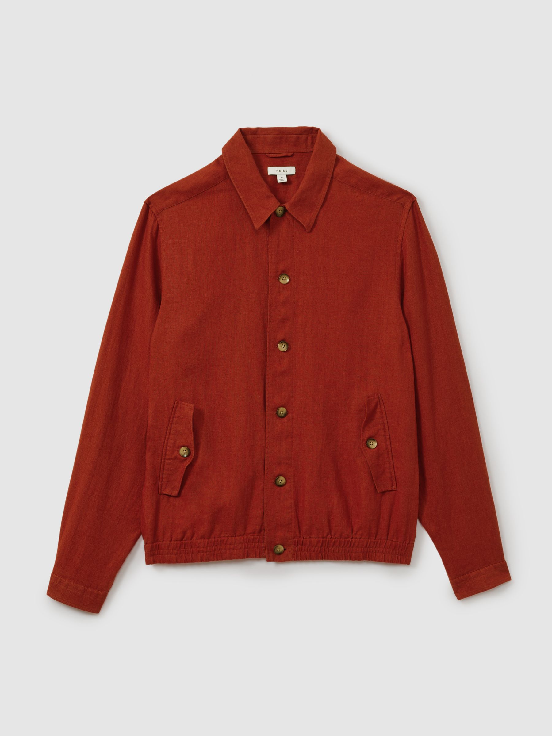 Linen Elasticated Hem Overshirt in Rust - Image 2 of 5