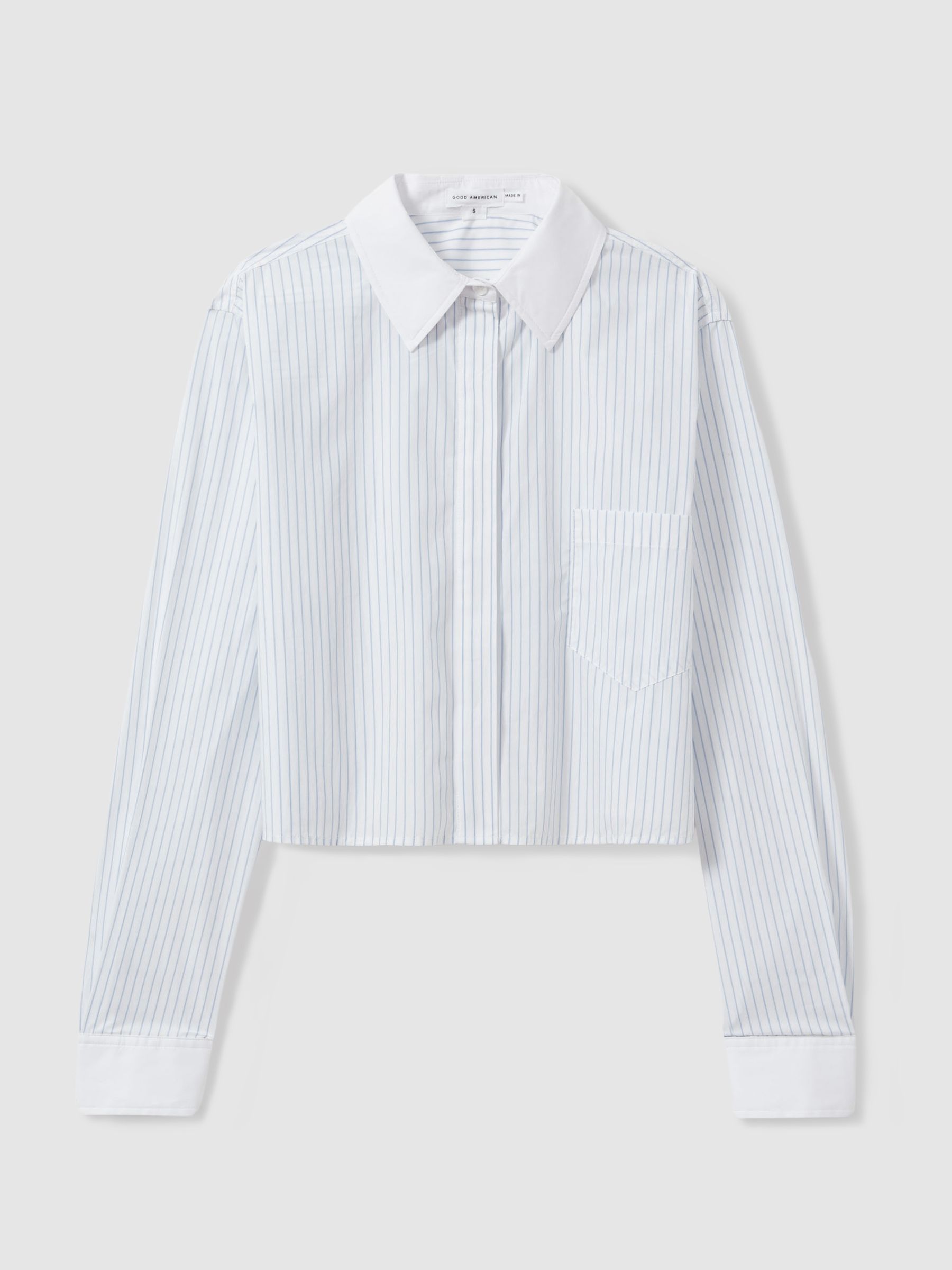 Good American Cotton Poplin Cropped Shirt in Blue Stripe - Image 2 of 5