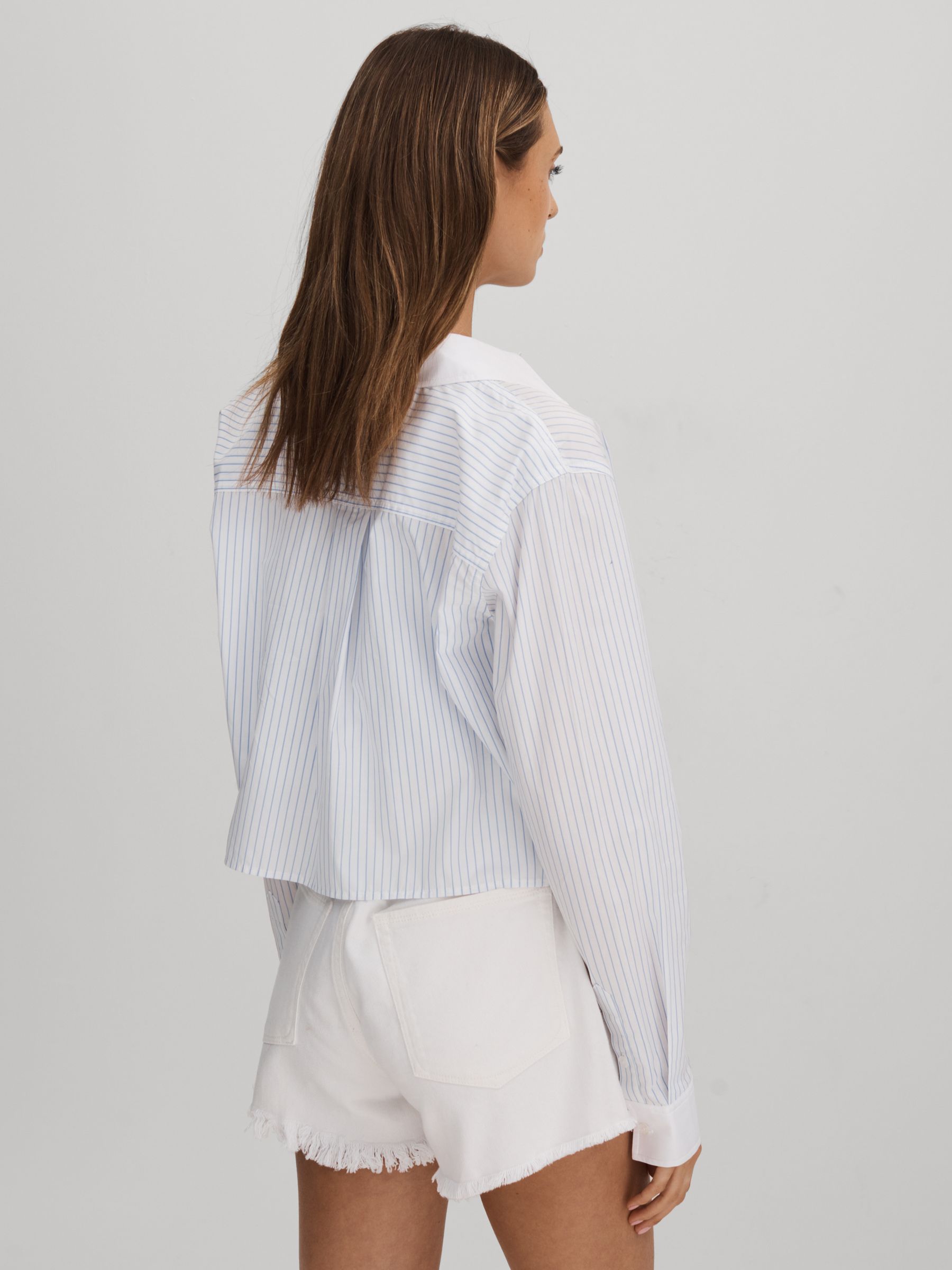 Good American Cotton Poplin Cropped Shirt in Blue Stripe - Image 4 of 5