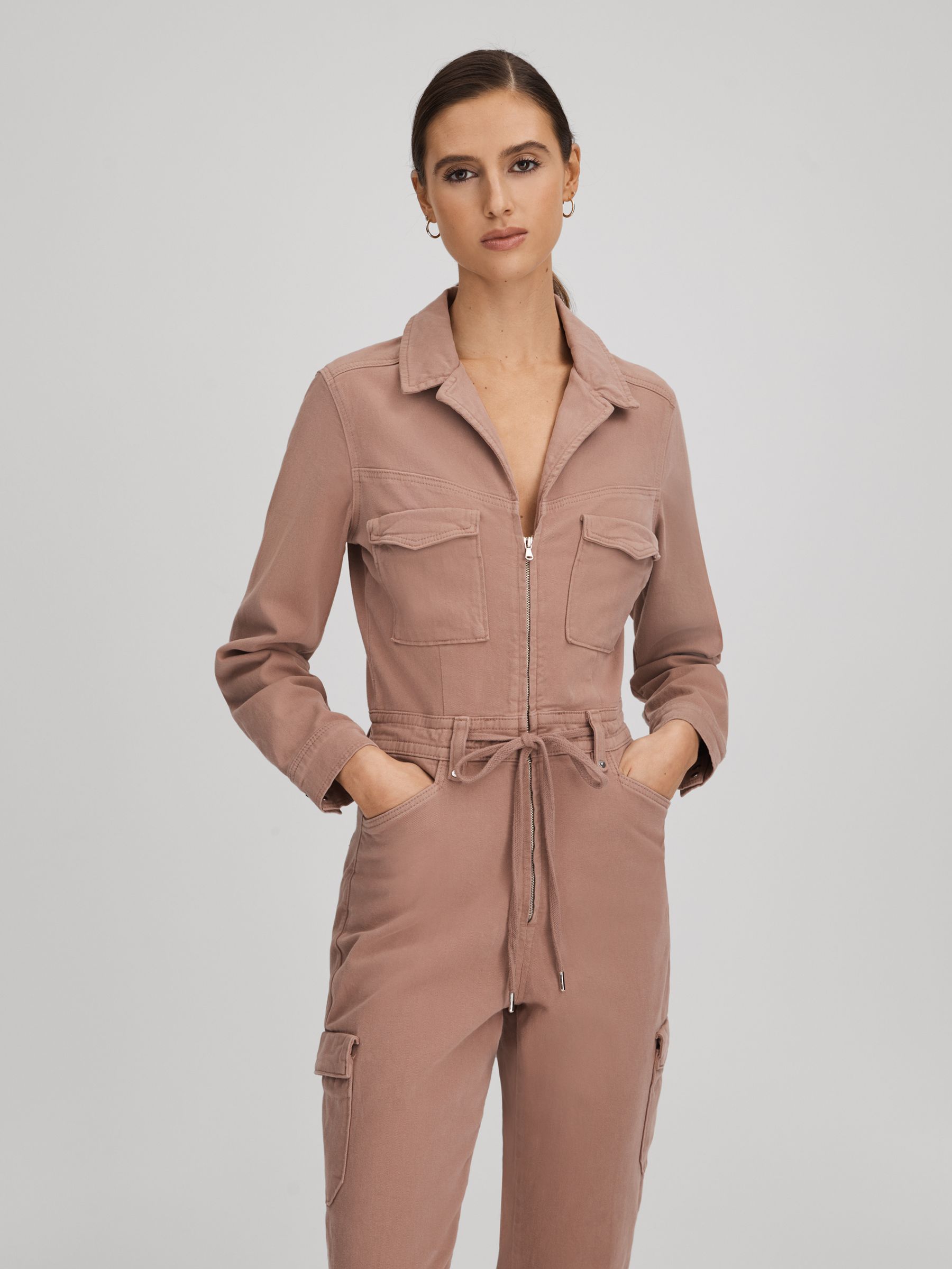 Reiss Paige Denim Jumpsuit in Mauve | REISS