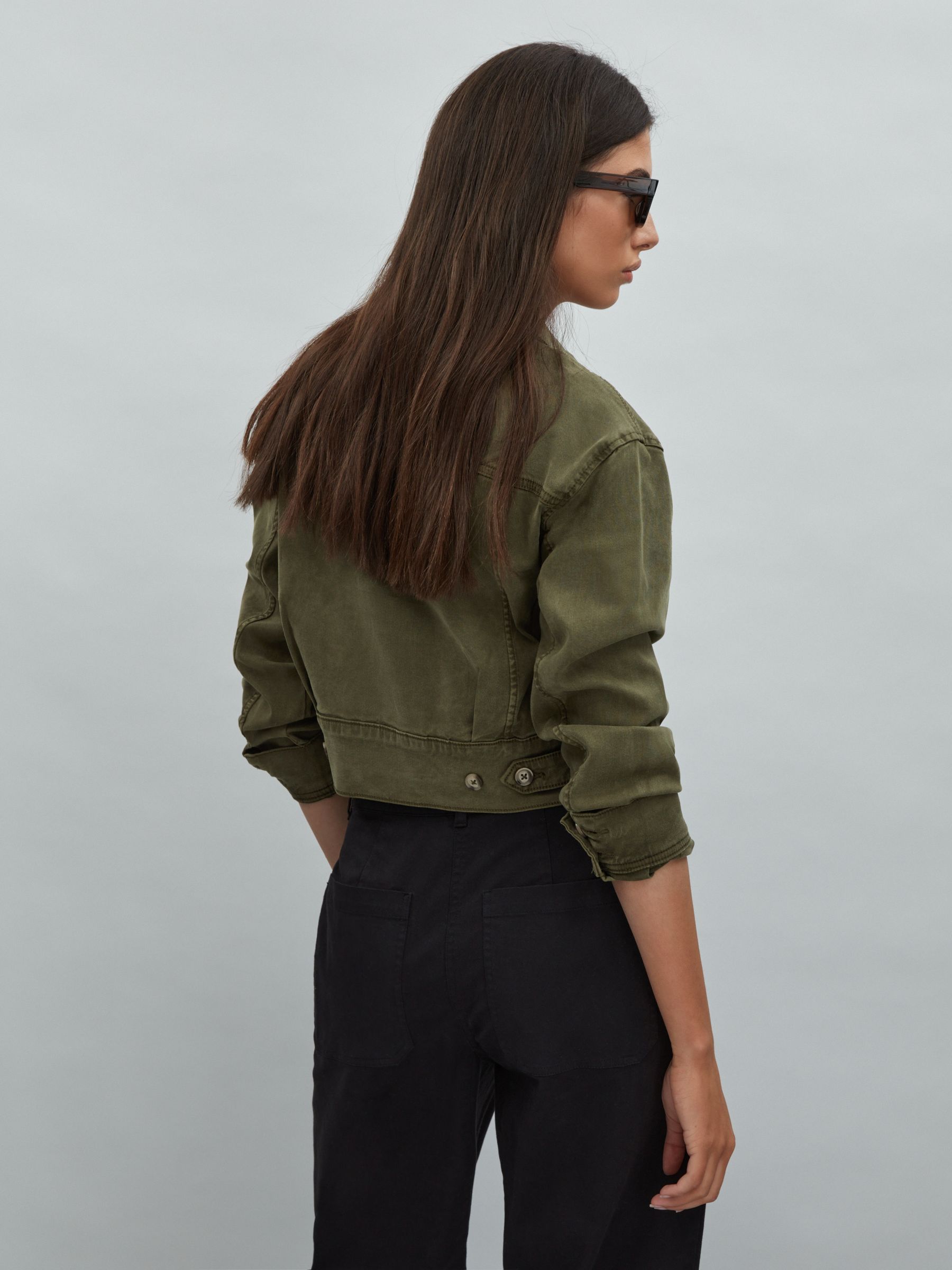 Paige Cropped Denim Jacket in Military Green - Image 4 of 5