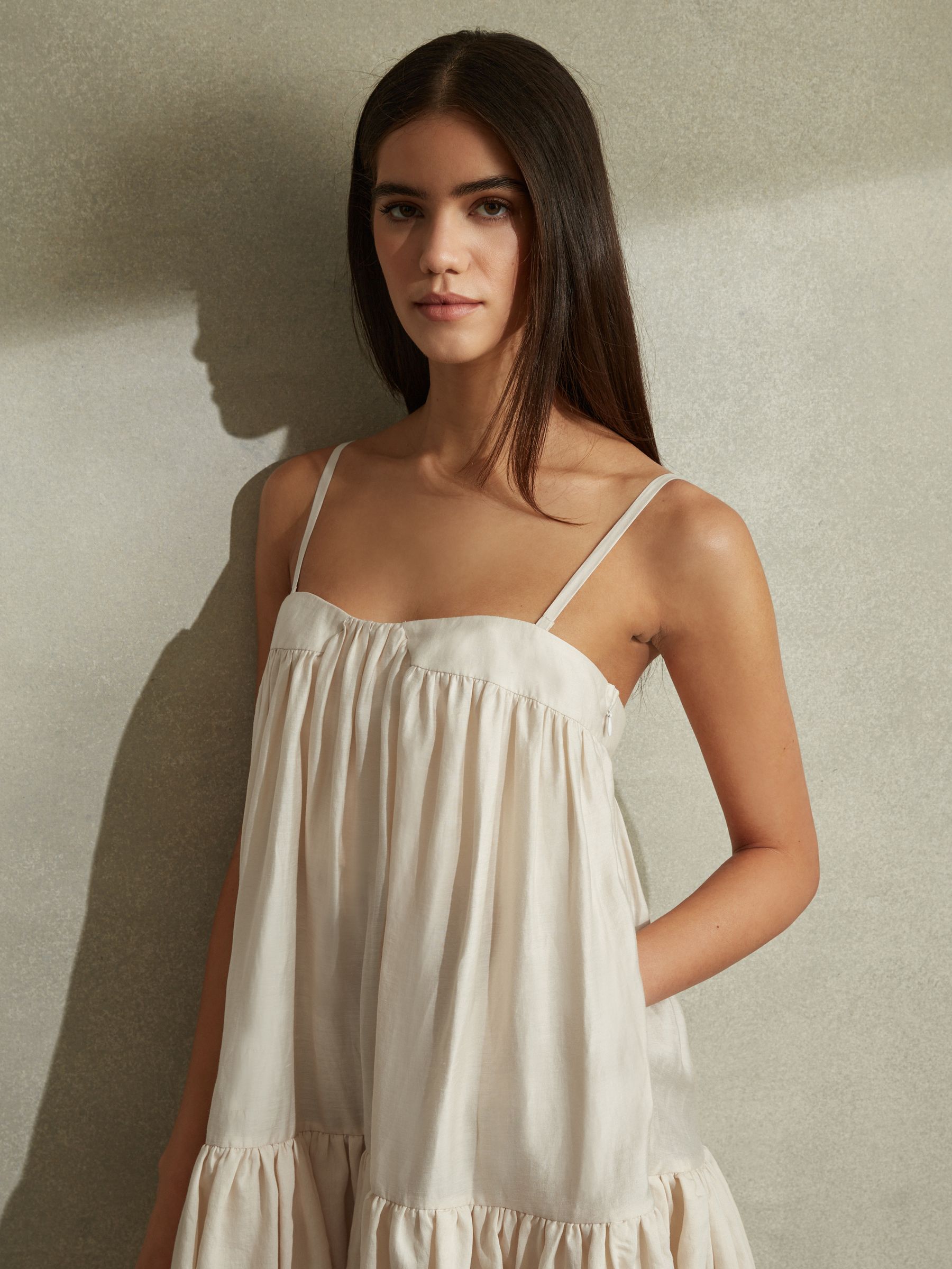 Bubble Hem Removable Strap Mini Dress in Cream - Image 4 of 6