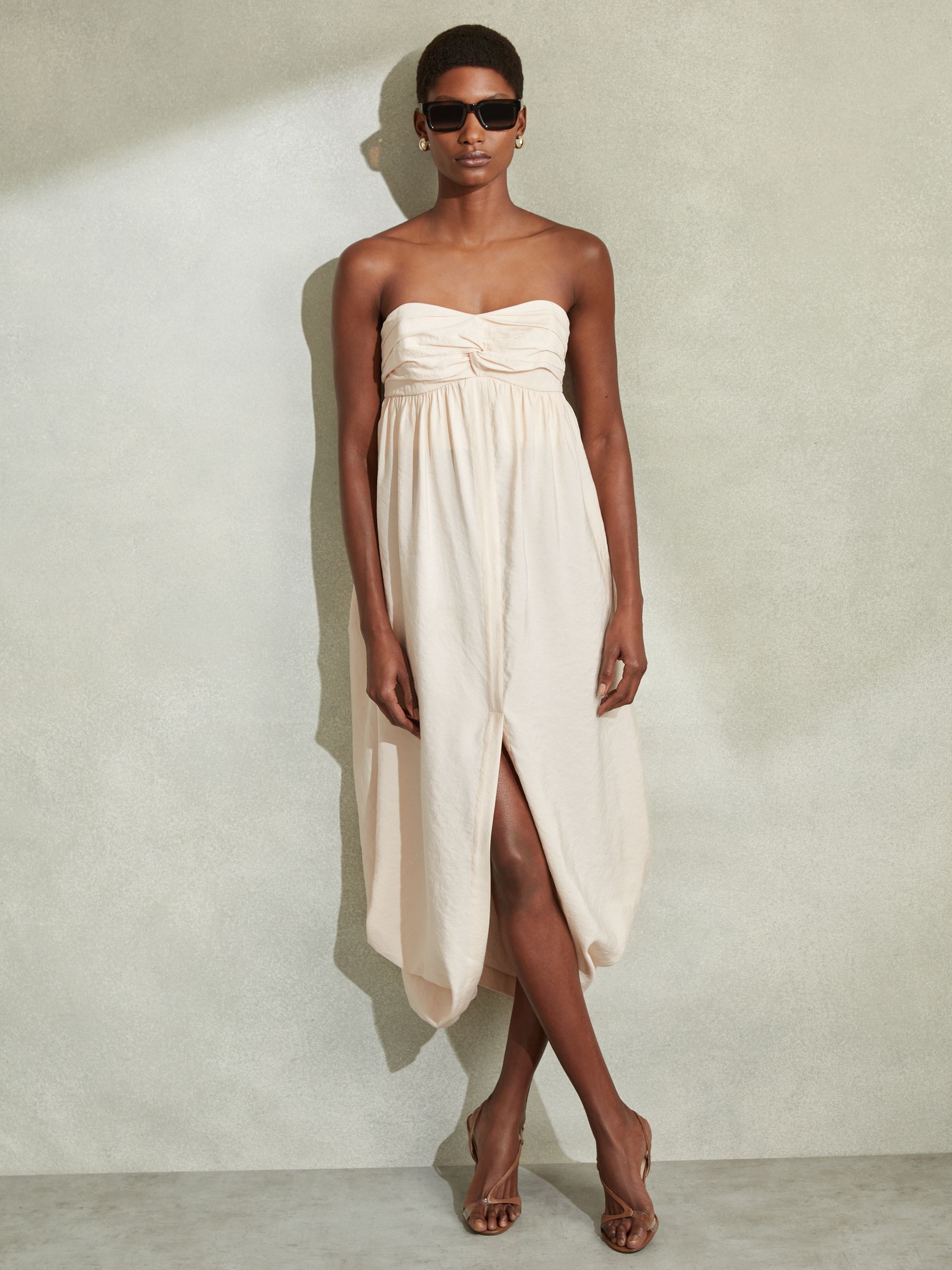 Bustier Bubble Hem Parachute Midi Dress in Neutral - Image 1 of 6