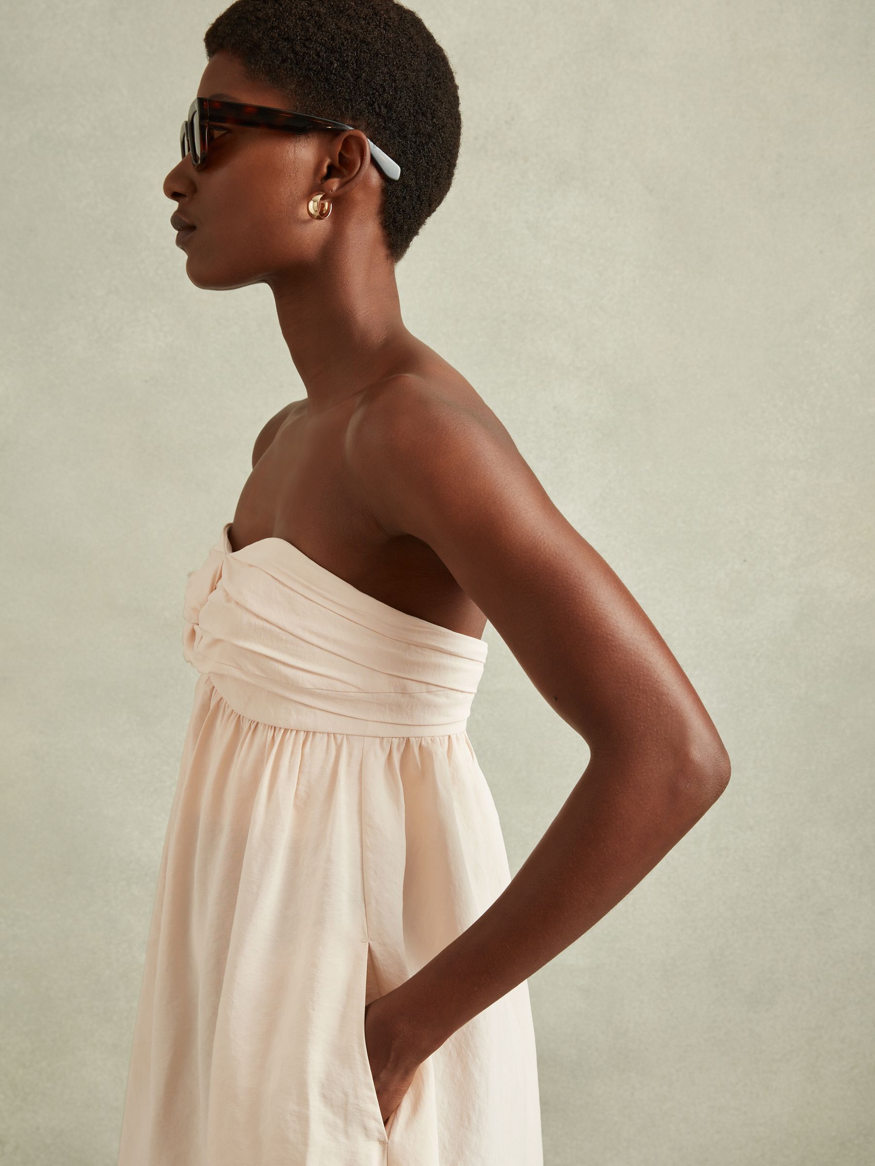 Bustier Bubble Hem Parachute Midi Dress in Neutral - Image 3 of 6