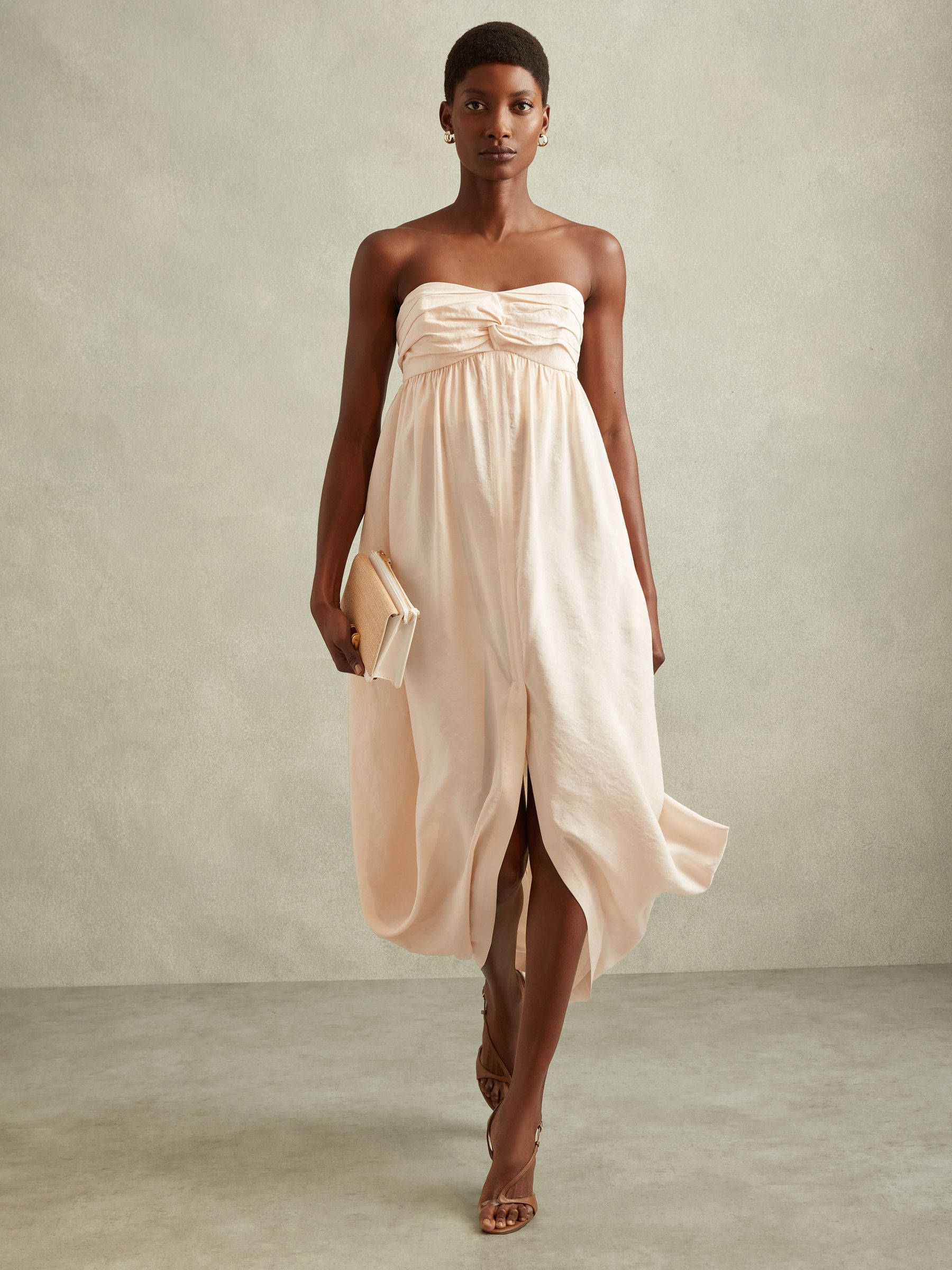 Bustier Bubble Hem Parachute Midi Dress in Neutral - Image 4 of 6
